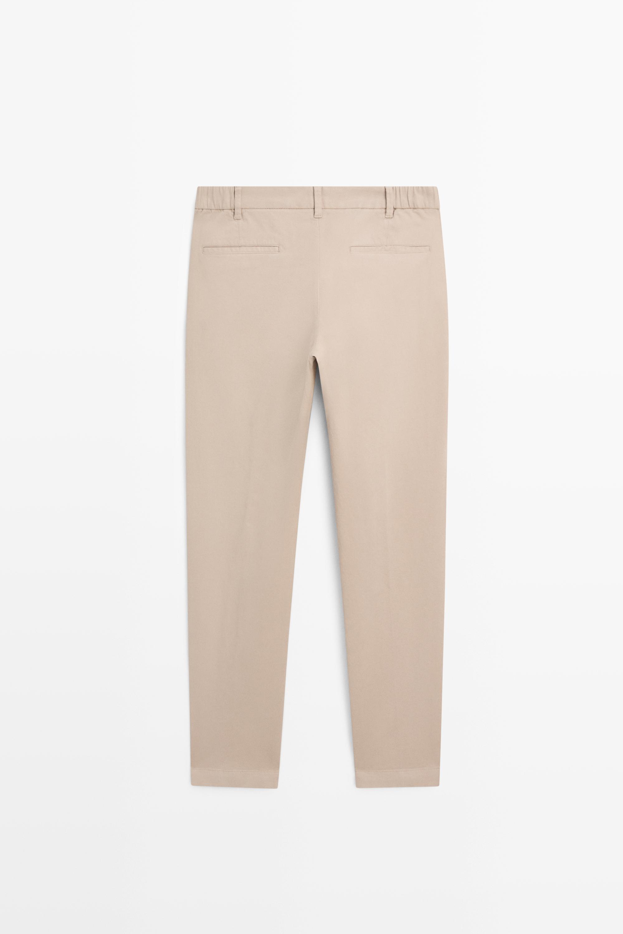 Cotton blend slim fit trousers — BEIGE