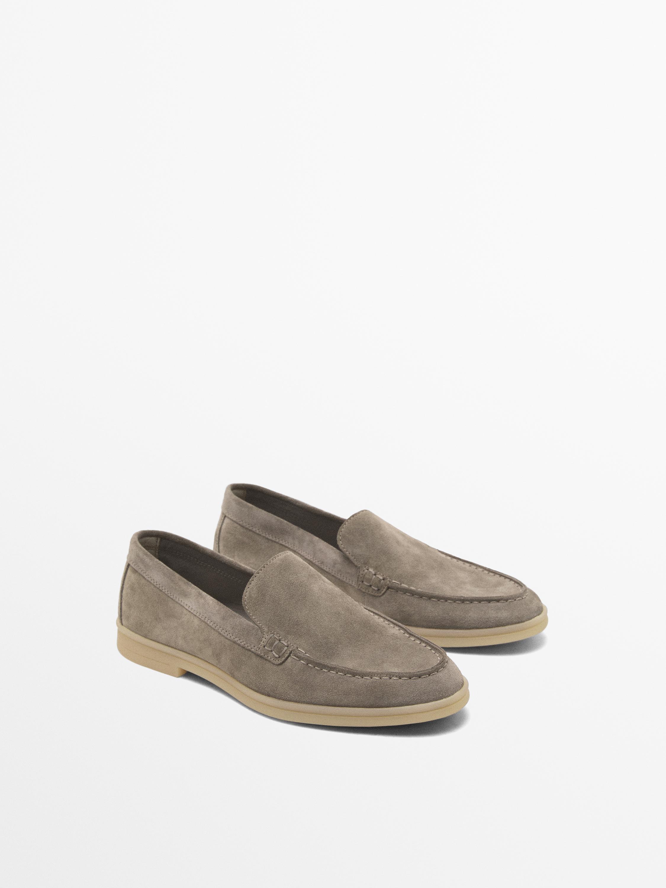 حذاء لوفر جلد شمواه بخياطة محيطية