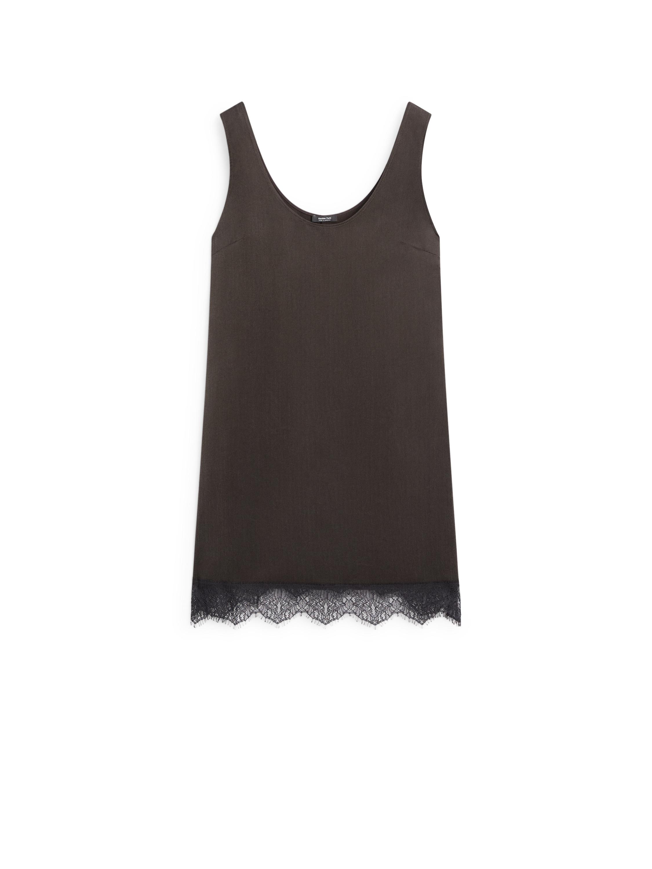 Short flowing dress with lace detail — Chocolate