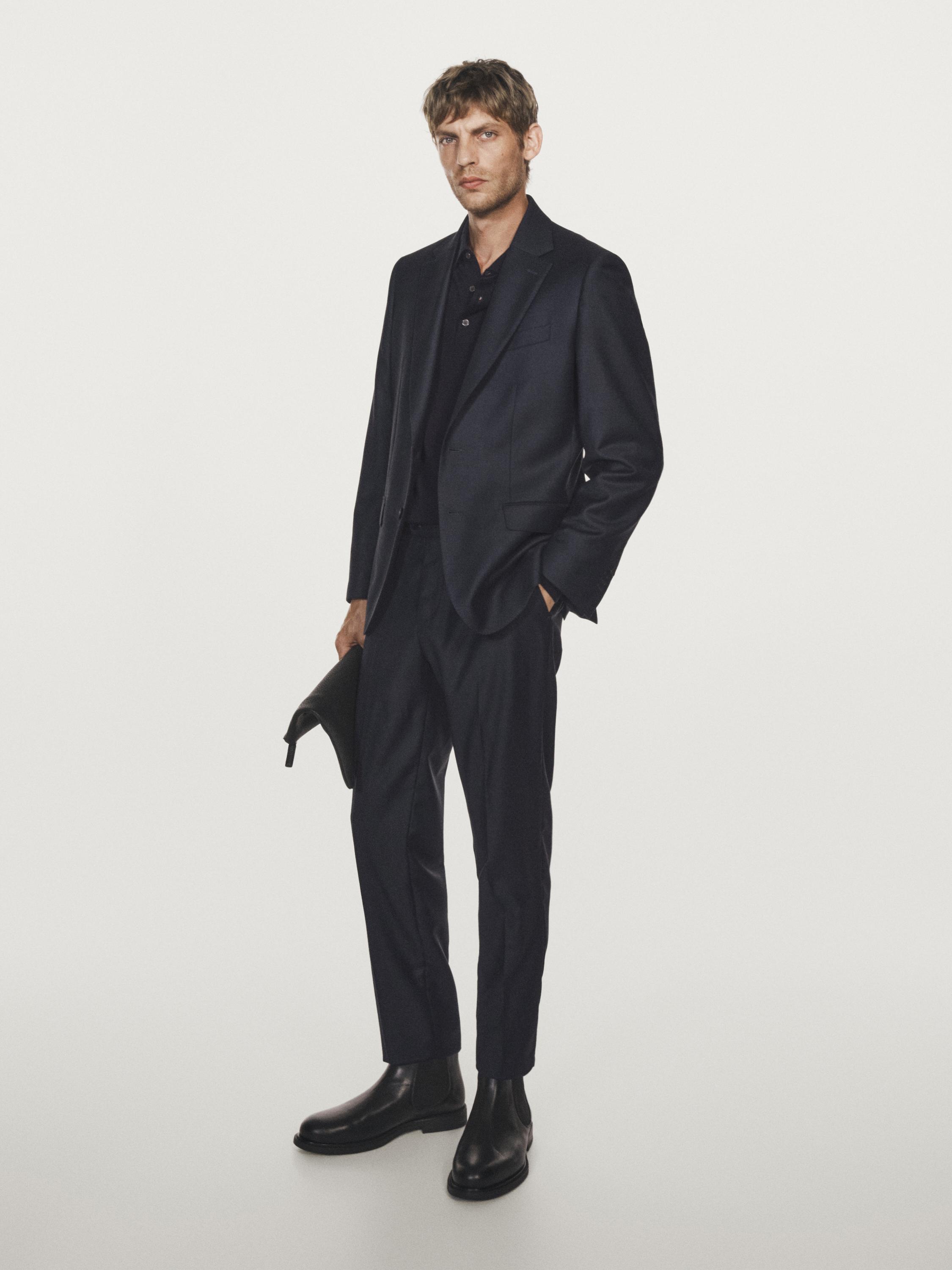 100% cool wool micro-textured suit blazer — NAVY BLUE