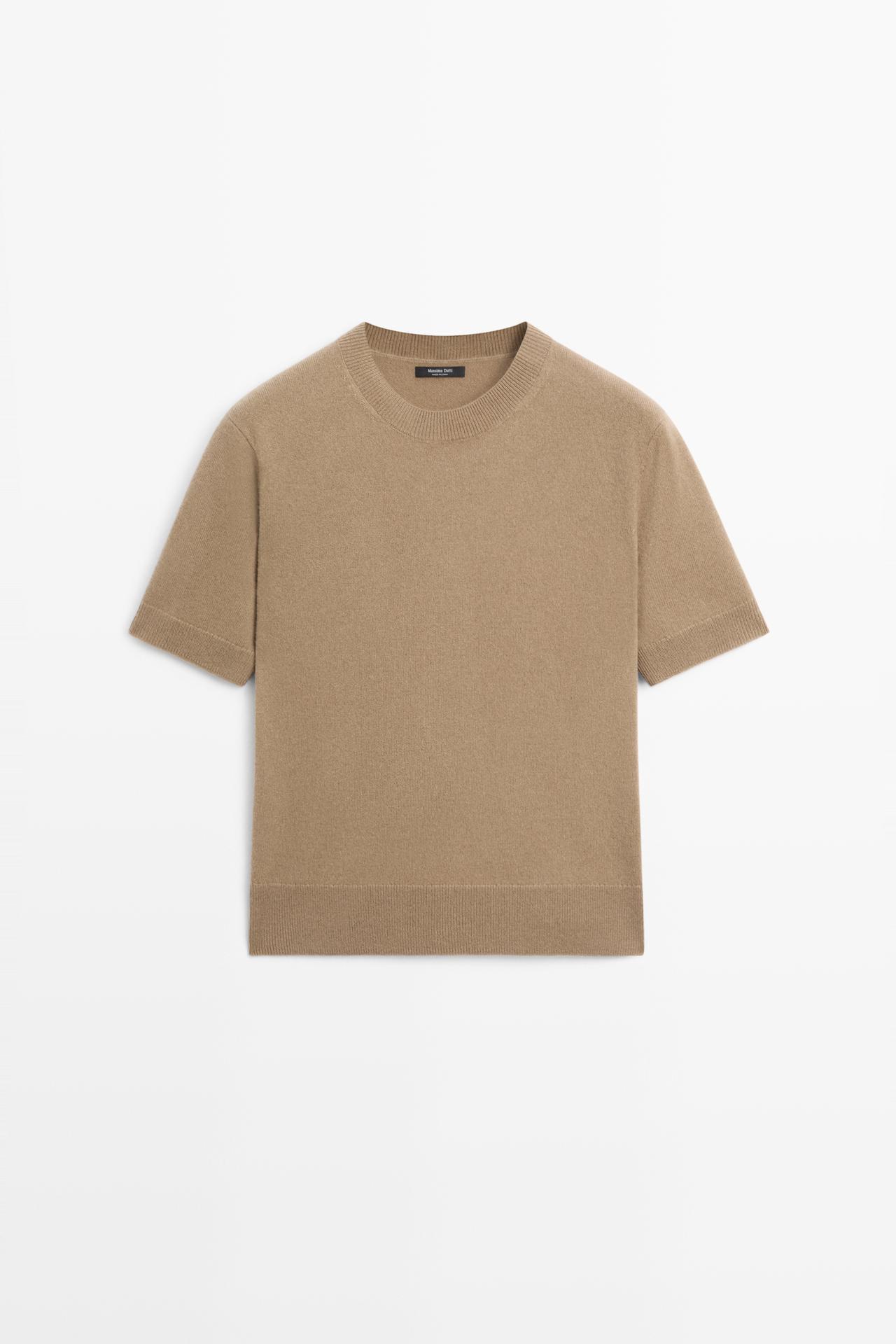 Short sleeve wool blend knit sweater — GREENISH