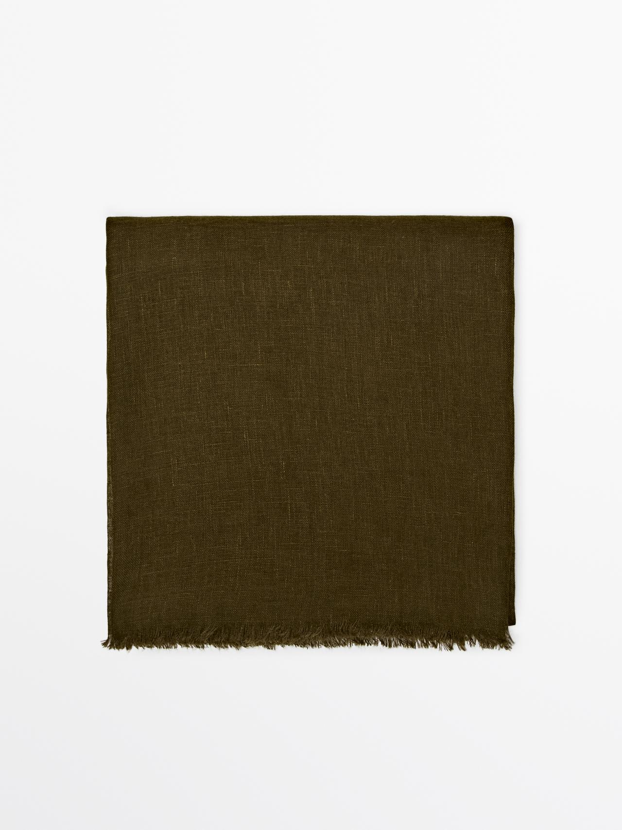 Massimo Dutti - Dame - Ensfarvet Tørklæde I 100 % Hør - Grøn - 01