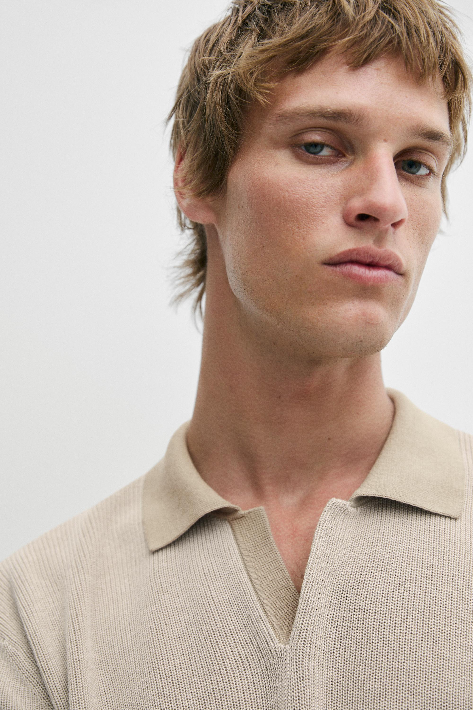 100% Cotton knit polo sweater — CREAM