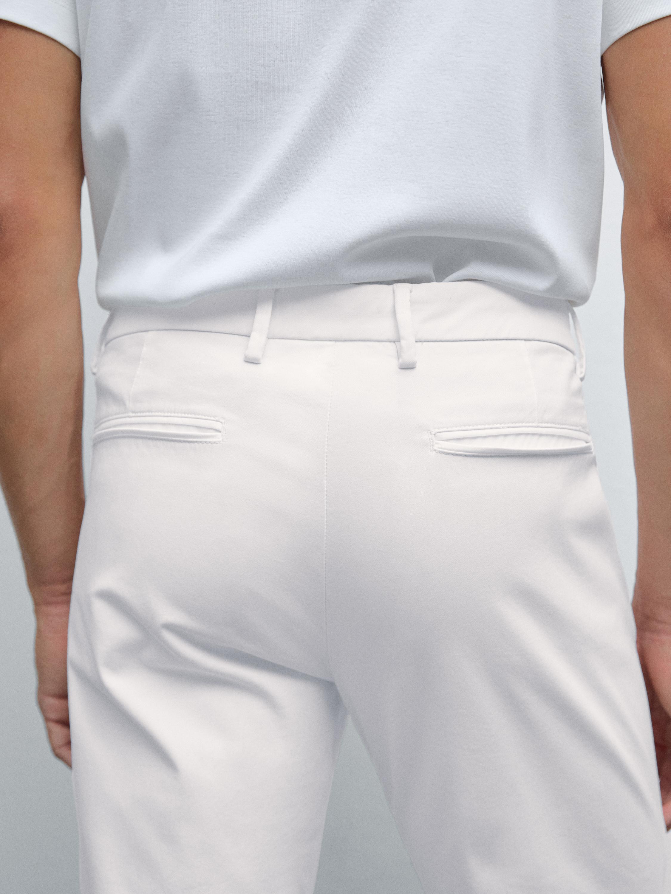 Cotton blend slim fit trousers