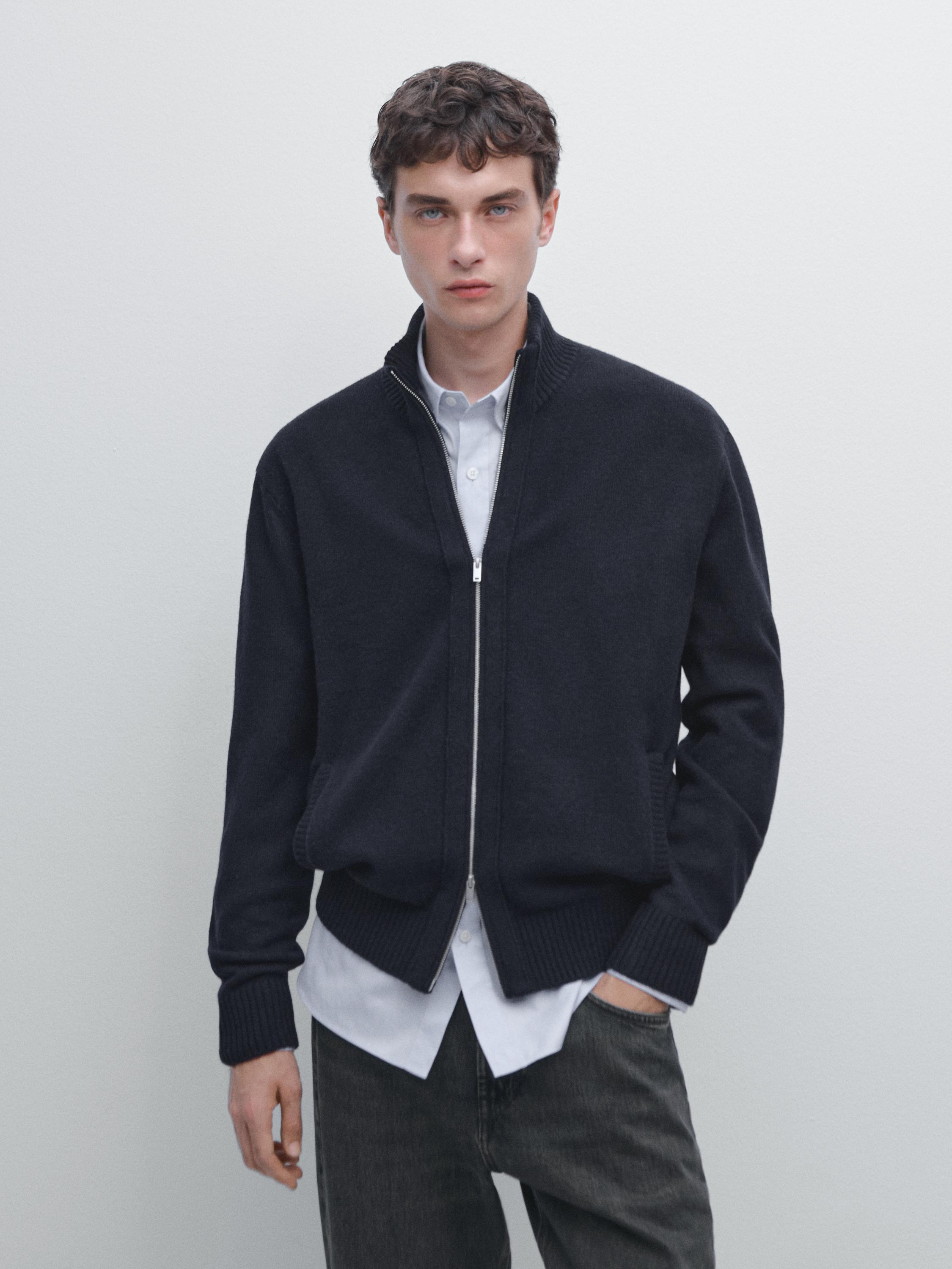 Wool blend cardigan with zip detail