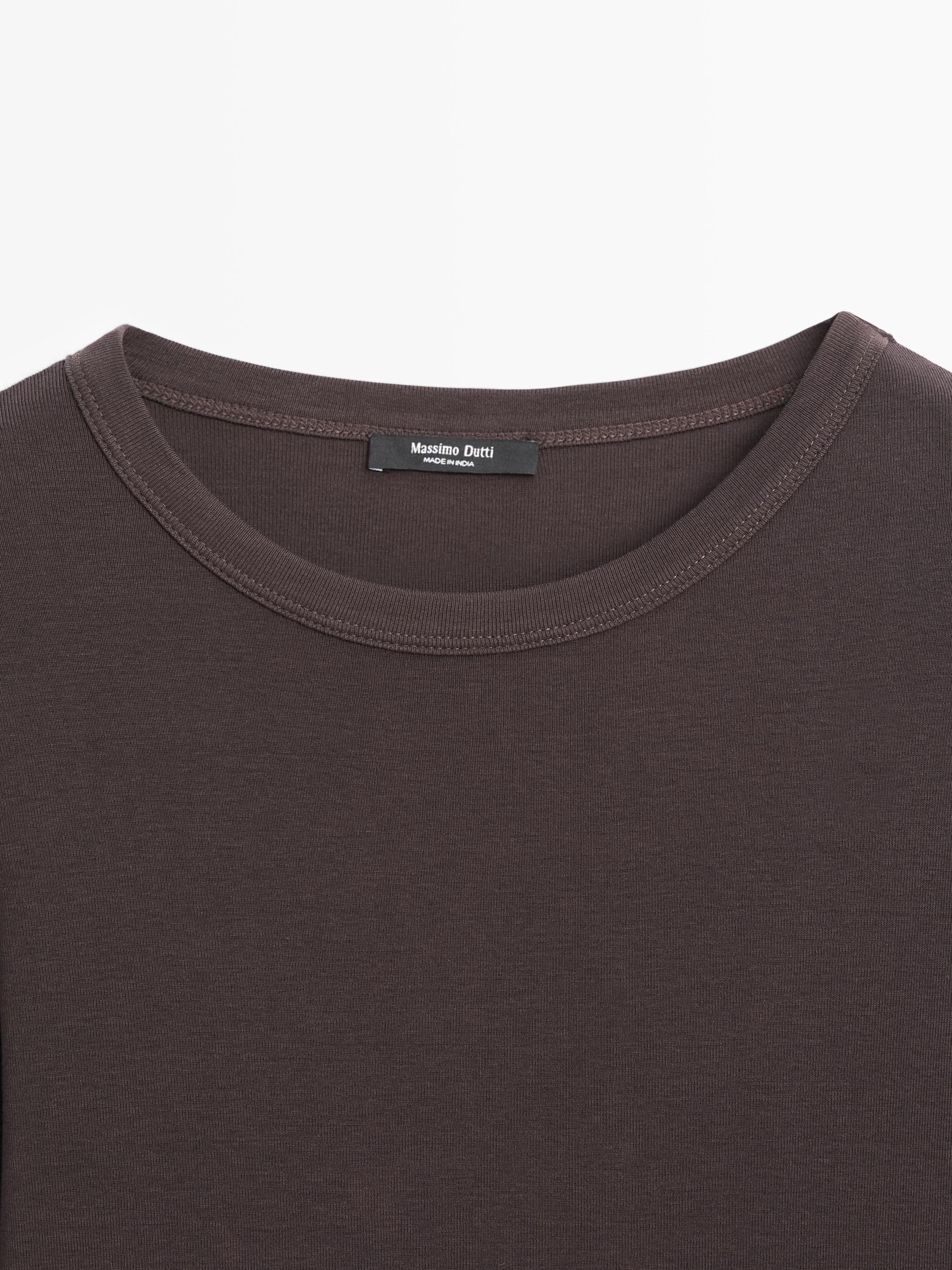 Ribbed long sleeve melange T-shirt — BROWN