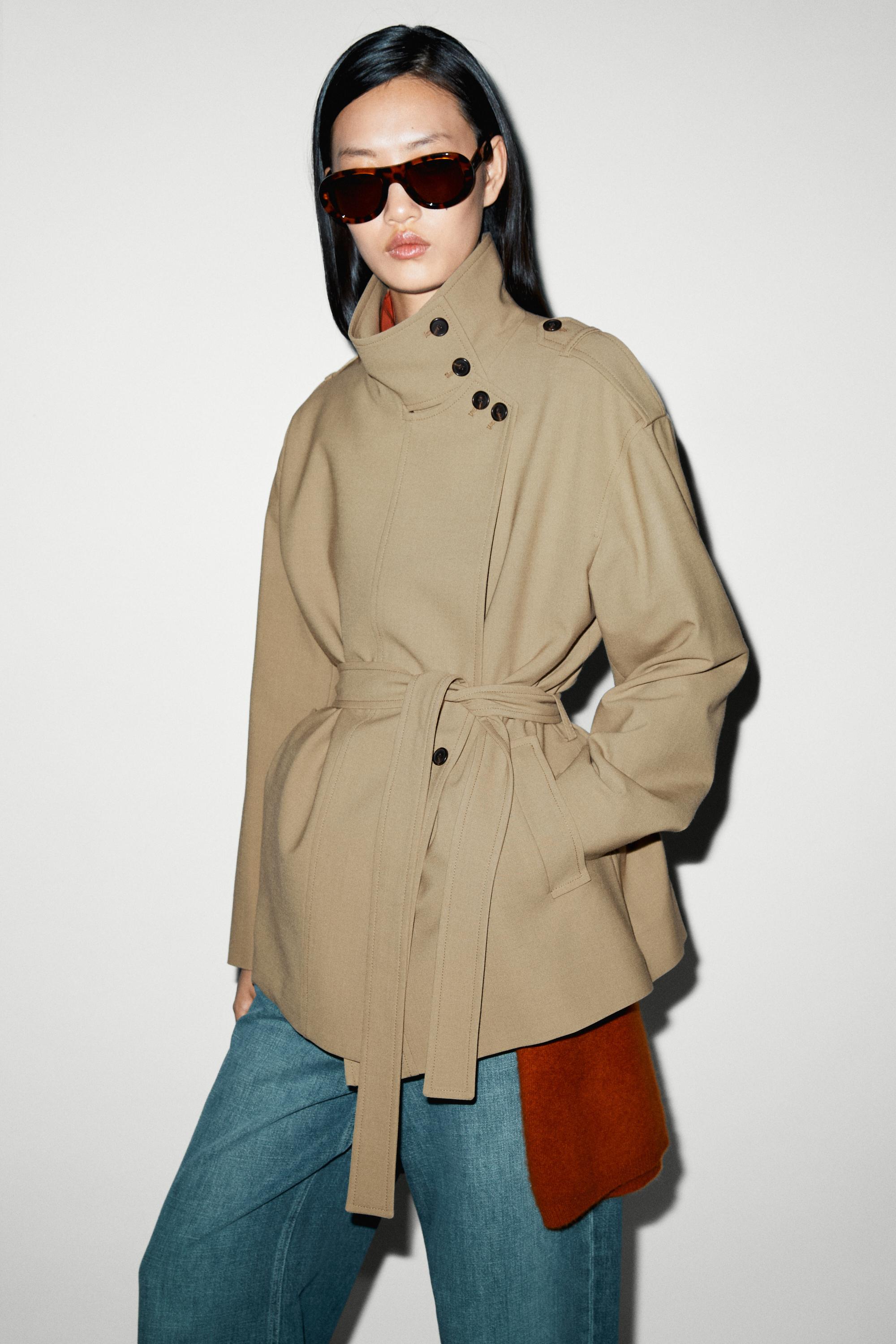 Mid-length belted trench coat — BEIGE