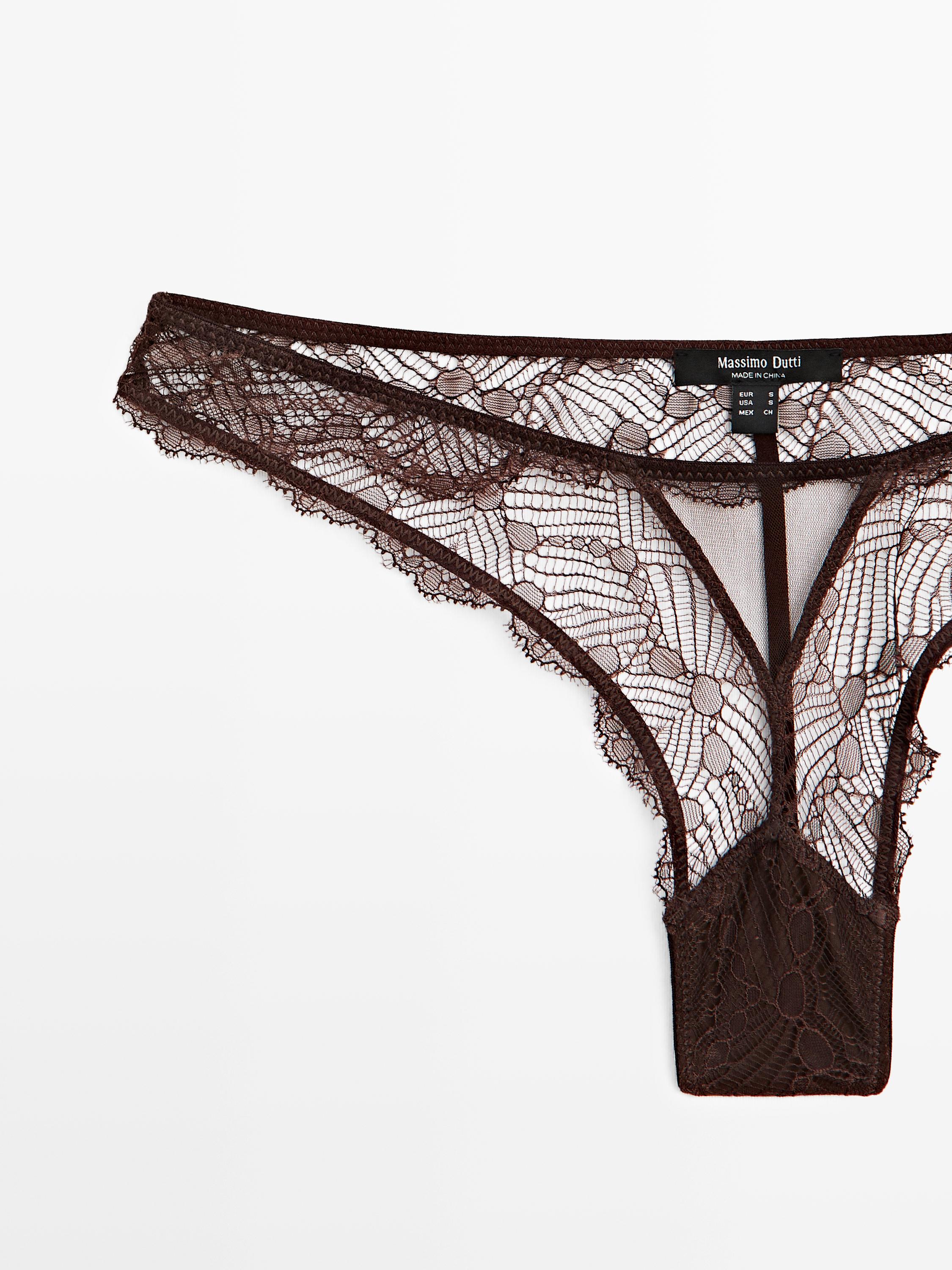 Lace thong with mesh detail