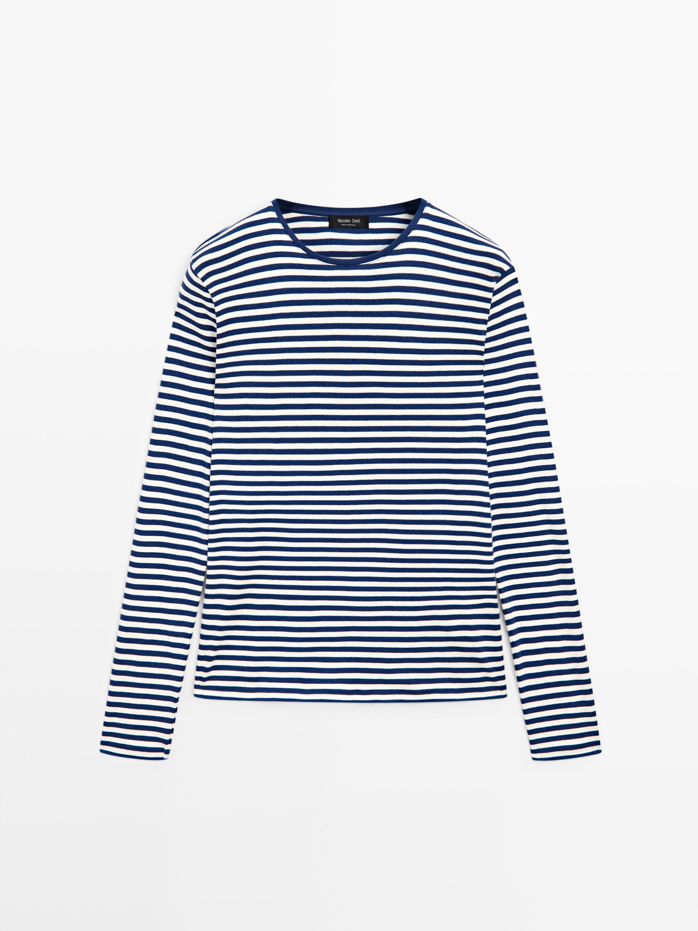 T-shirt à manches longues rayé avec détail contrastant
