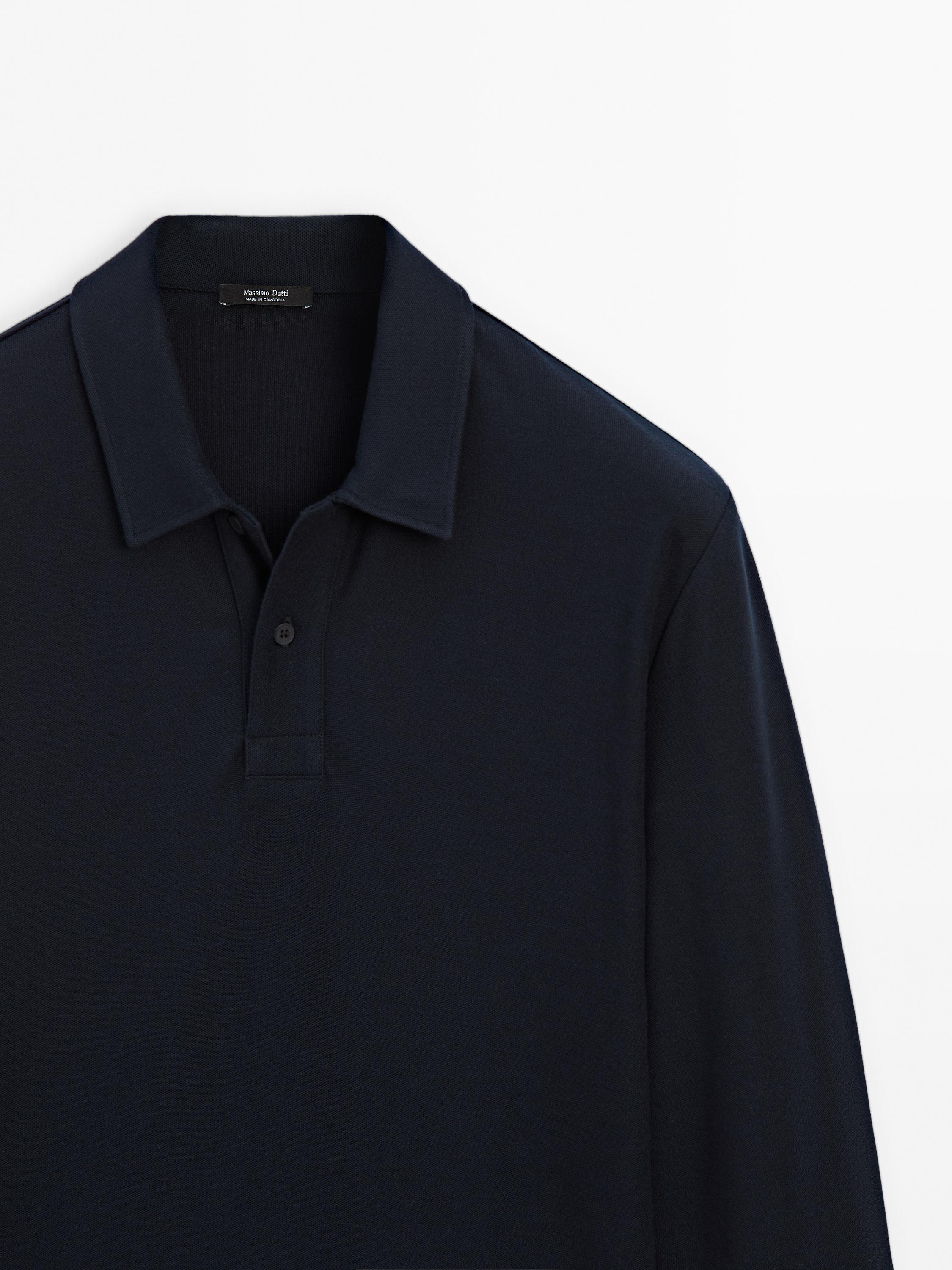 Cotton blend knit polo sweater