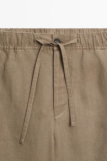 100% linen cargo Bermuda shorts — KHAKI 9