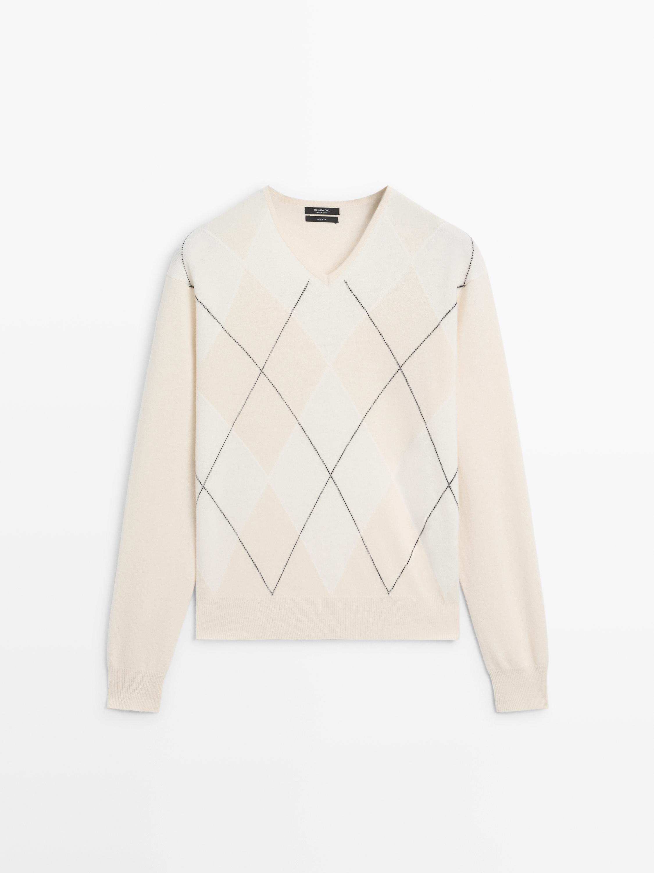 100% wool Argyle knit sweater