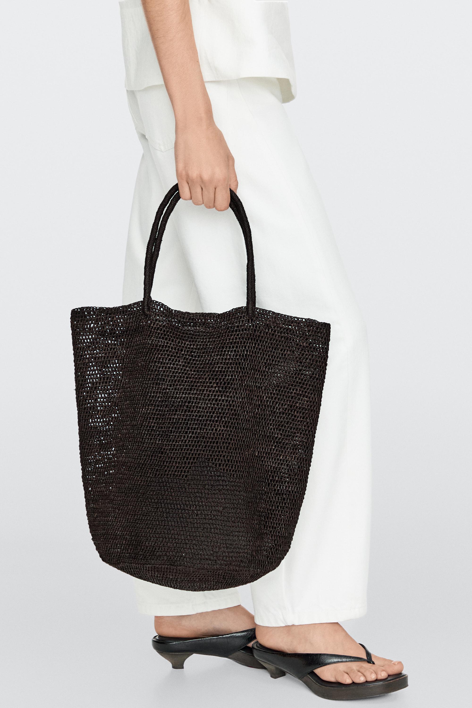 Raffia bucket tote bag — BROWN