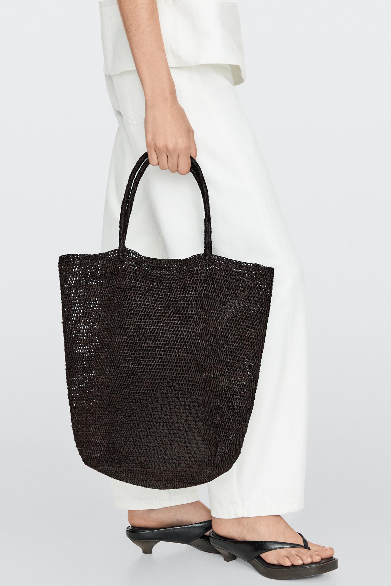 Raffia bucket tote bag — BROWN