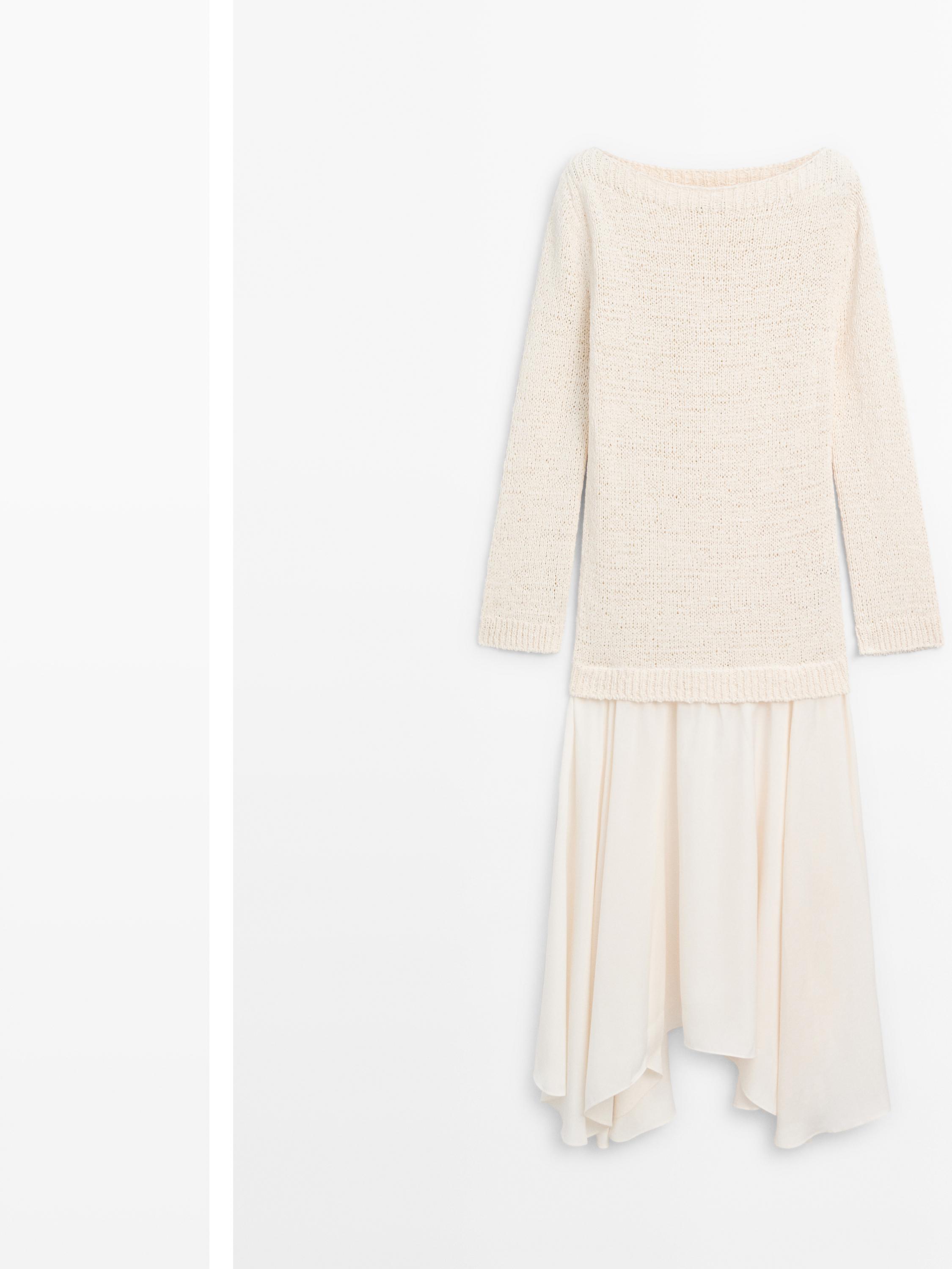 Combined asymmetric midi dress — CREAM