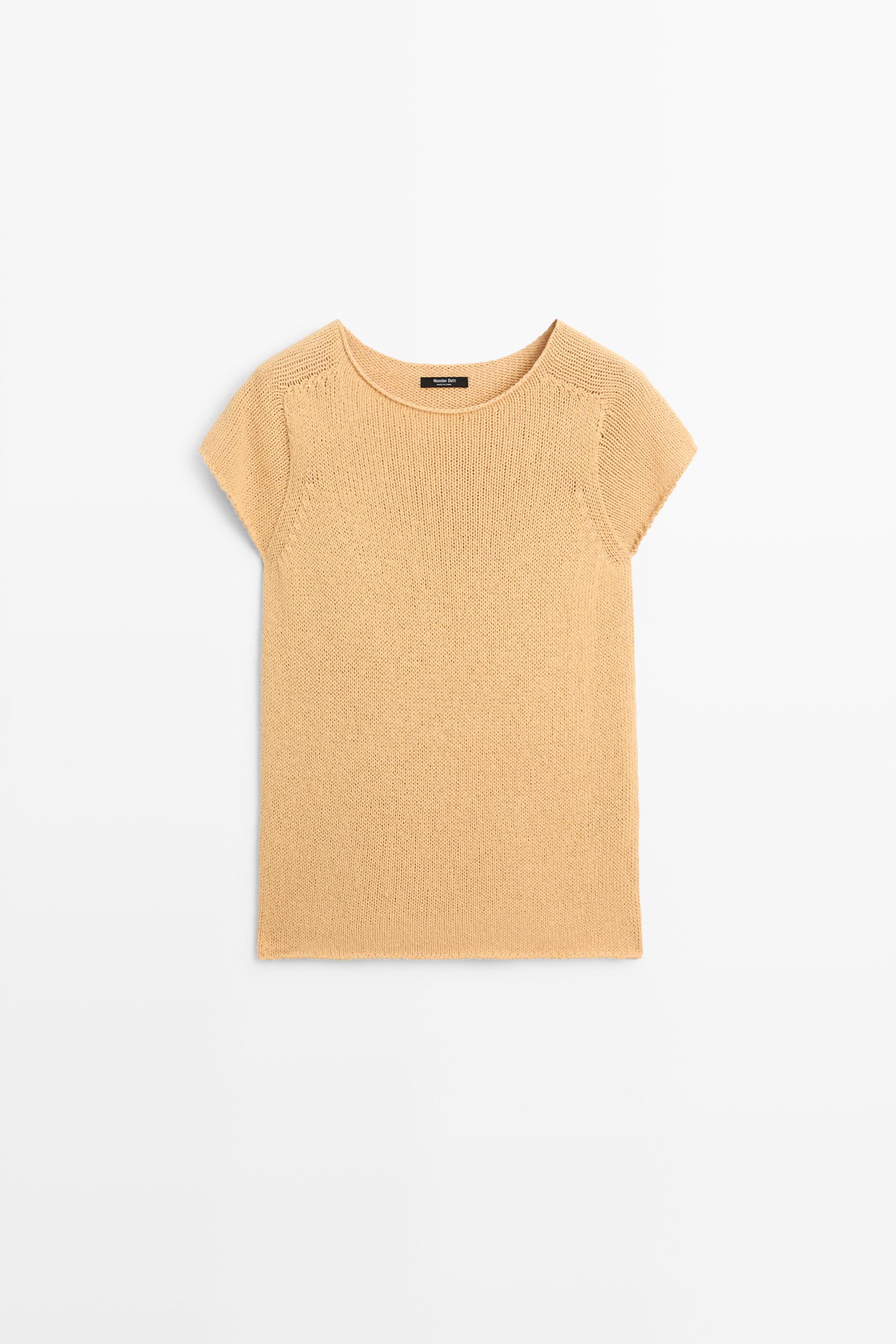 Cotton blend short sleeve knit sweater