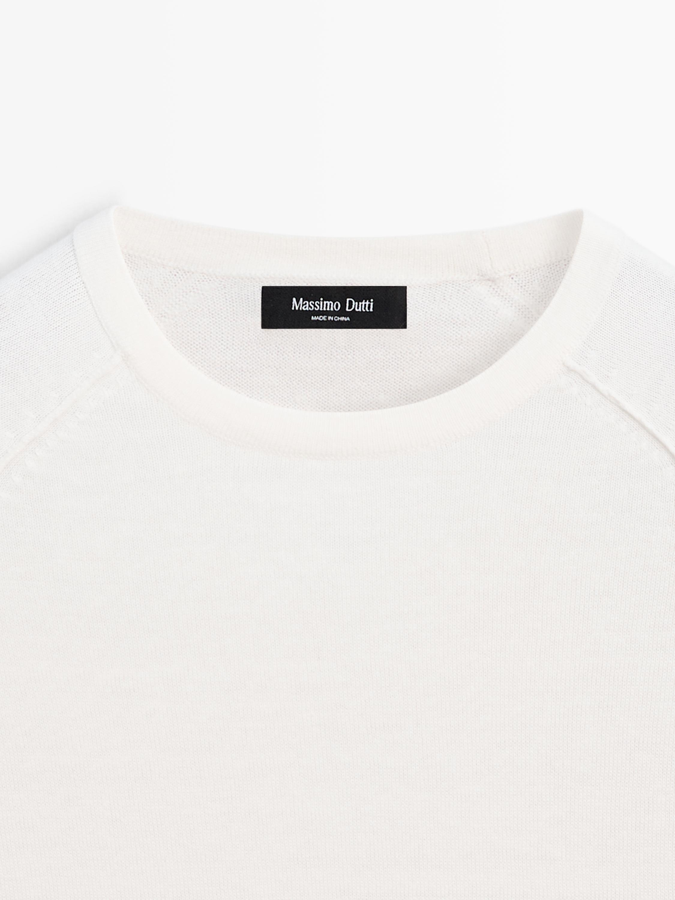Linen blend knit crew neck sweater — CREAM