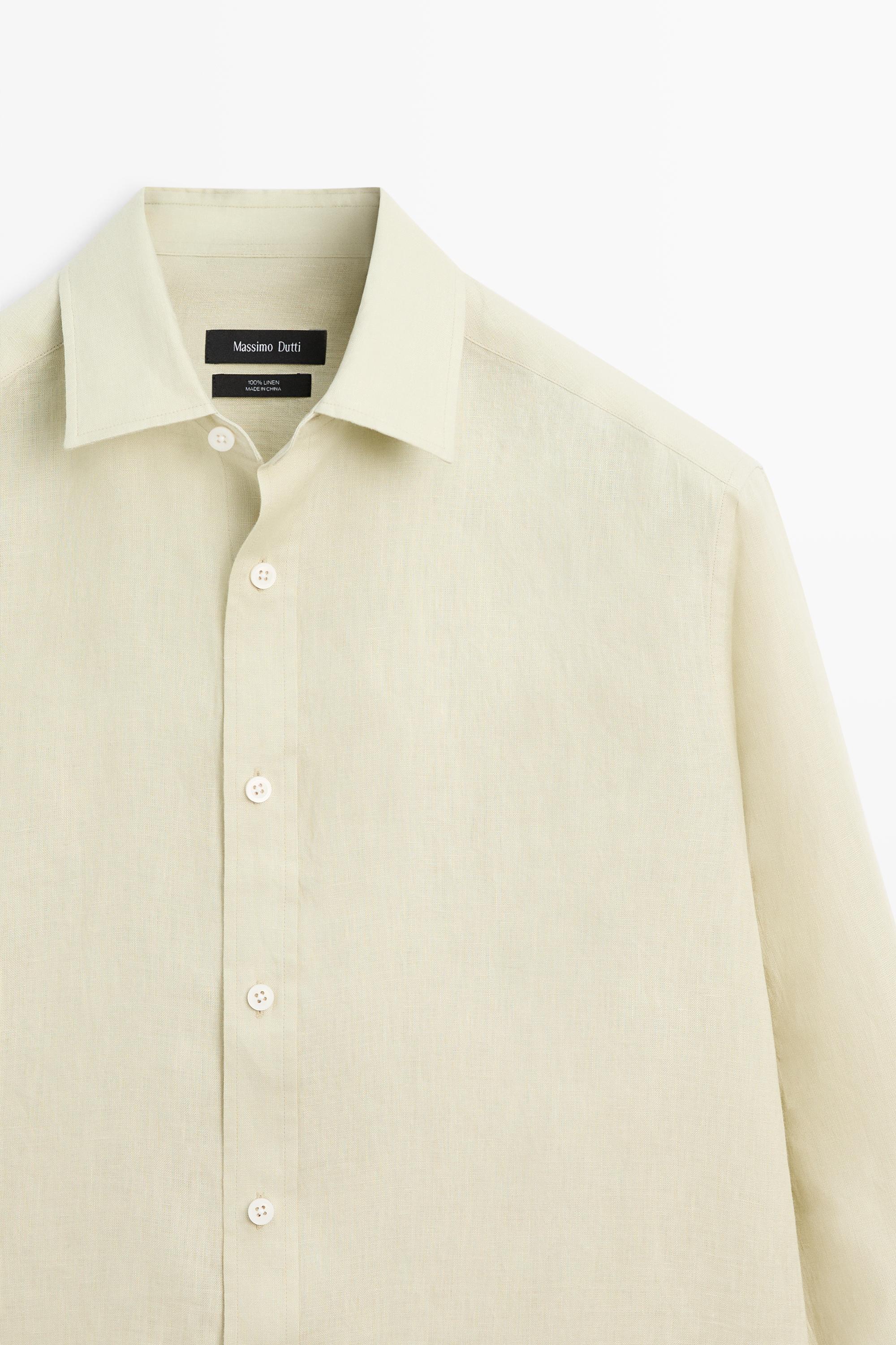 Slim fit 100% linen shirt — PALE GREEN