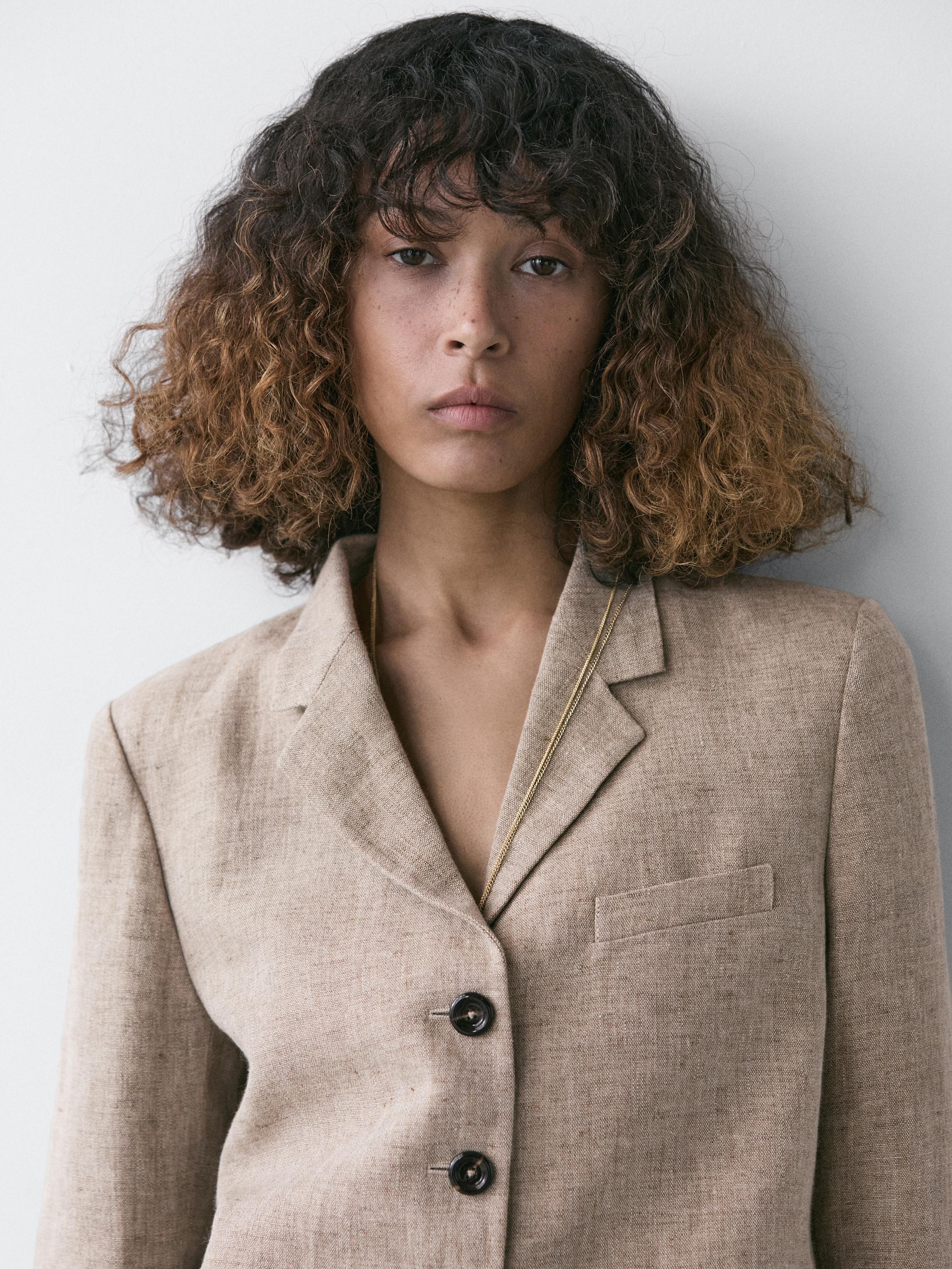 100% linen melange blazer — BEIGE
