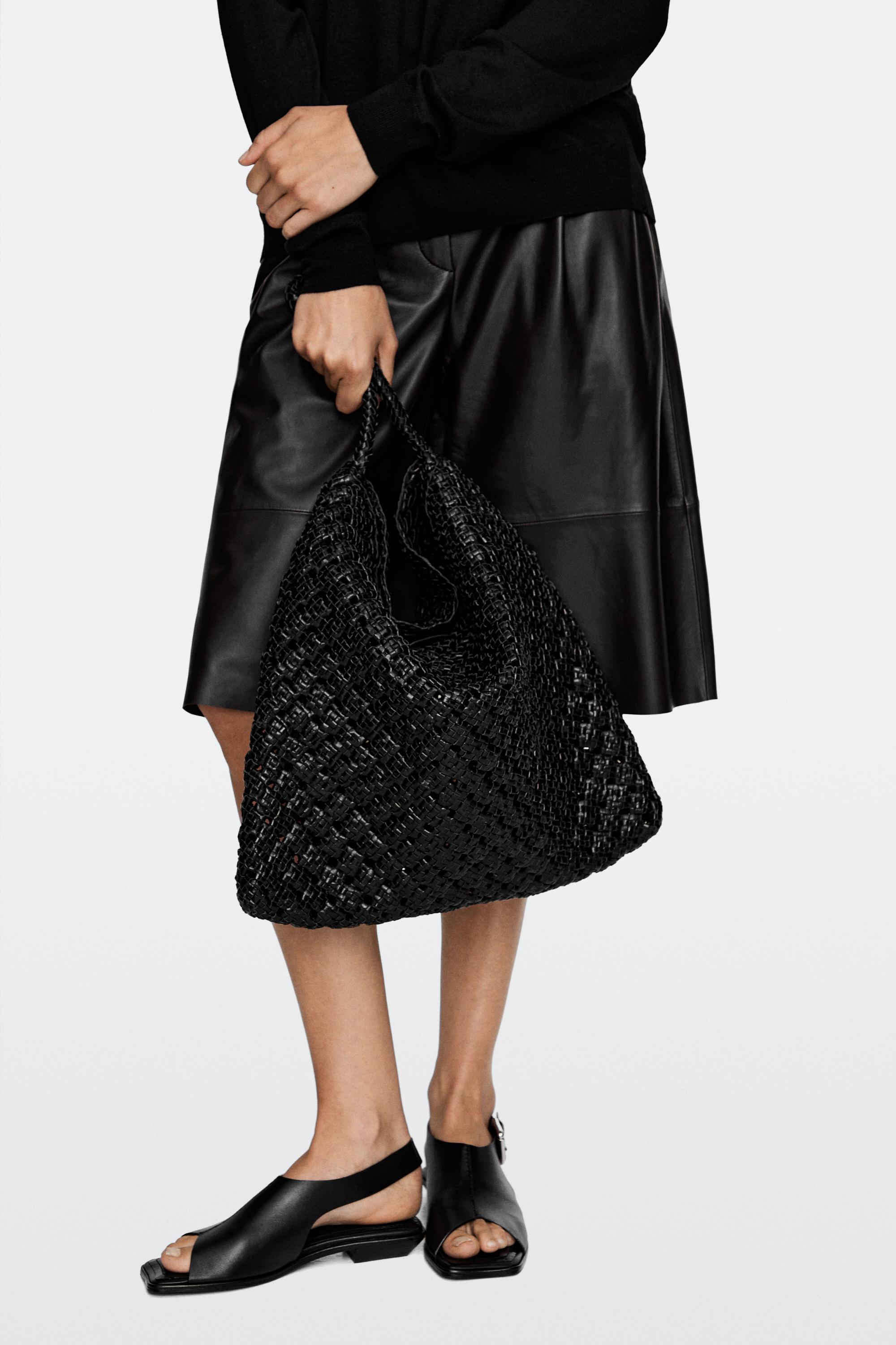 Braided nappa leather bag — BLACK