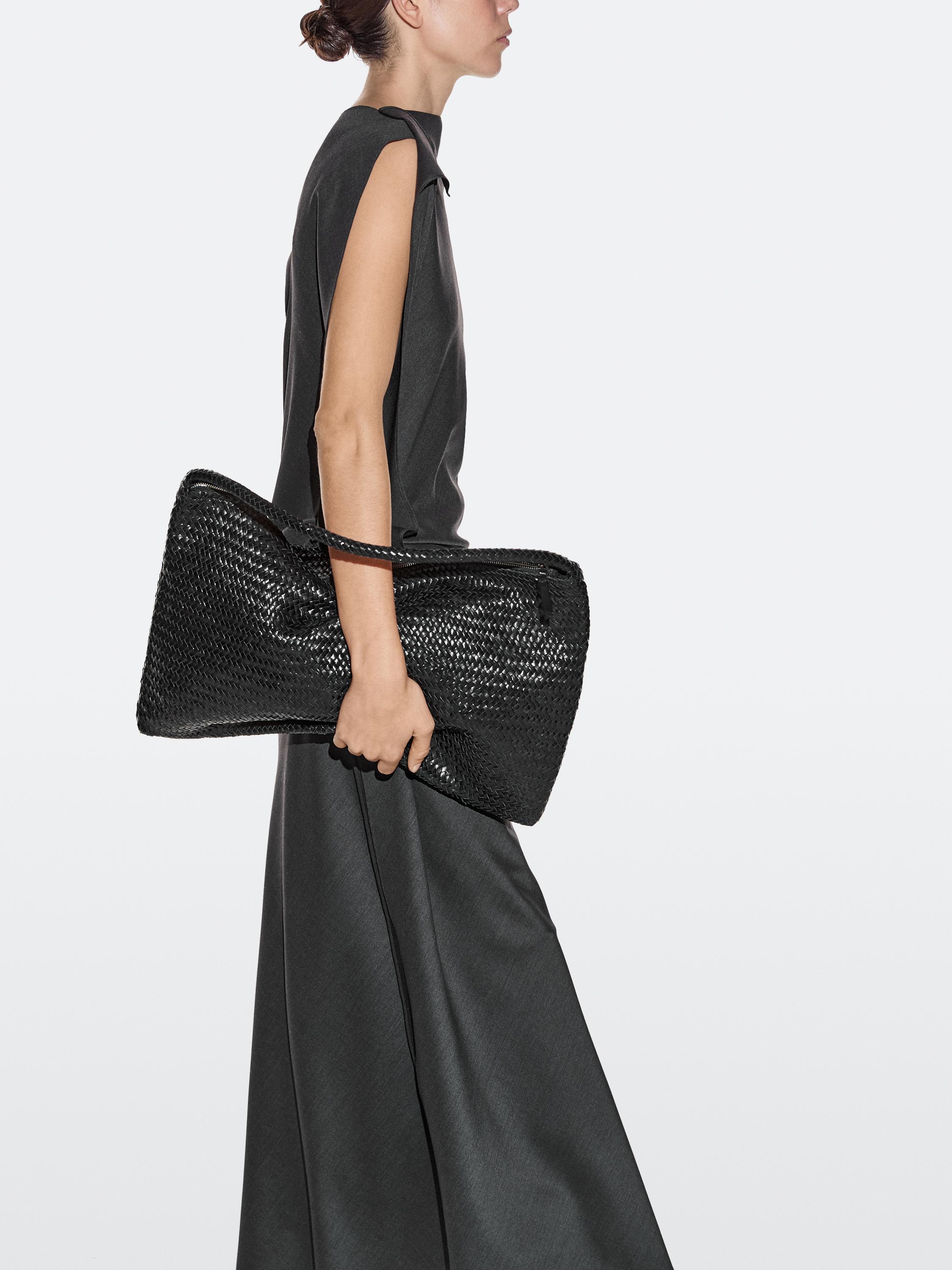 Large woven nappa leather satchel bag