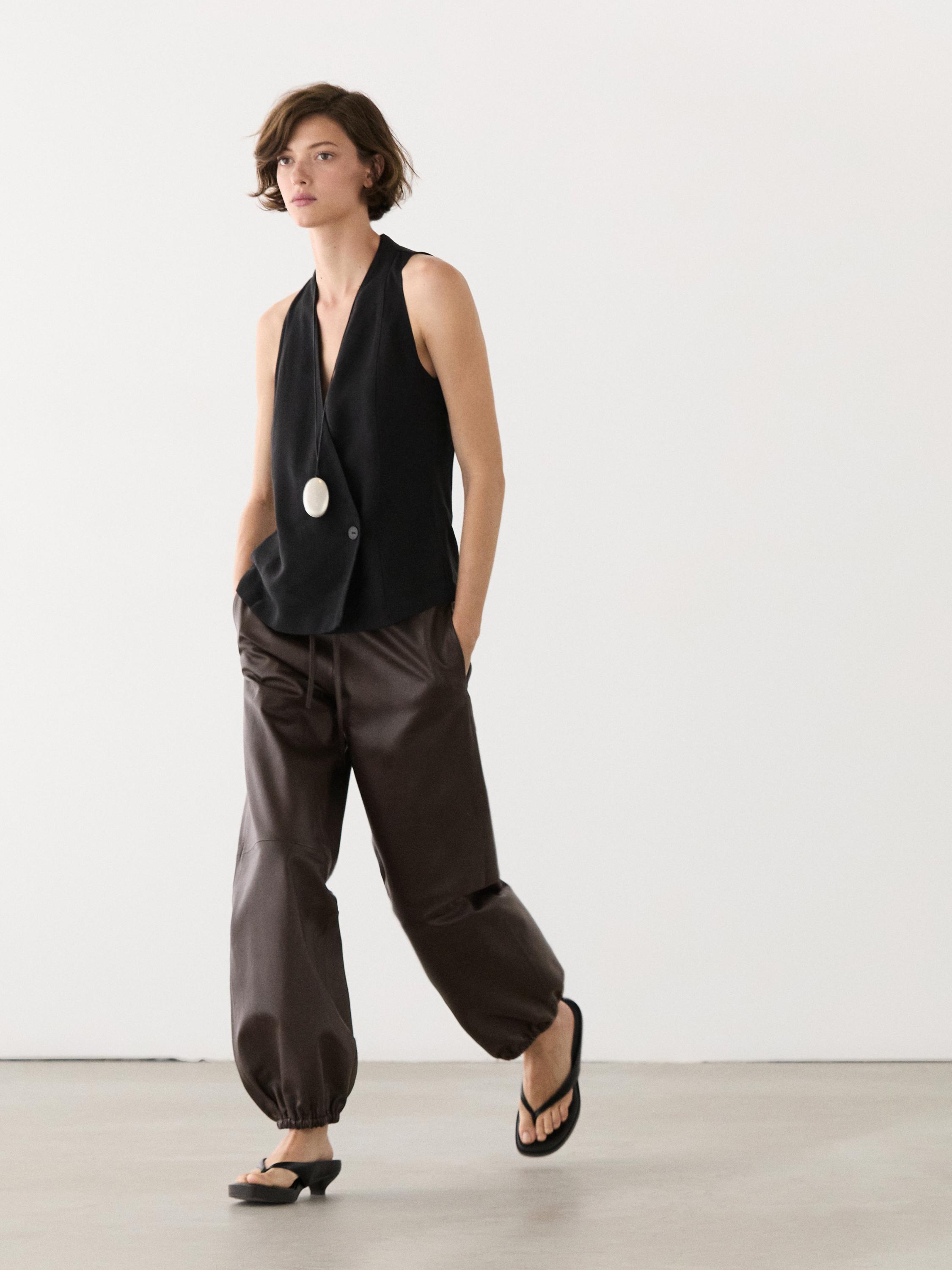 Nappa leather sarouel trousers — BROWN