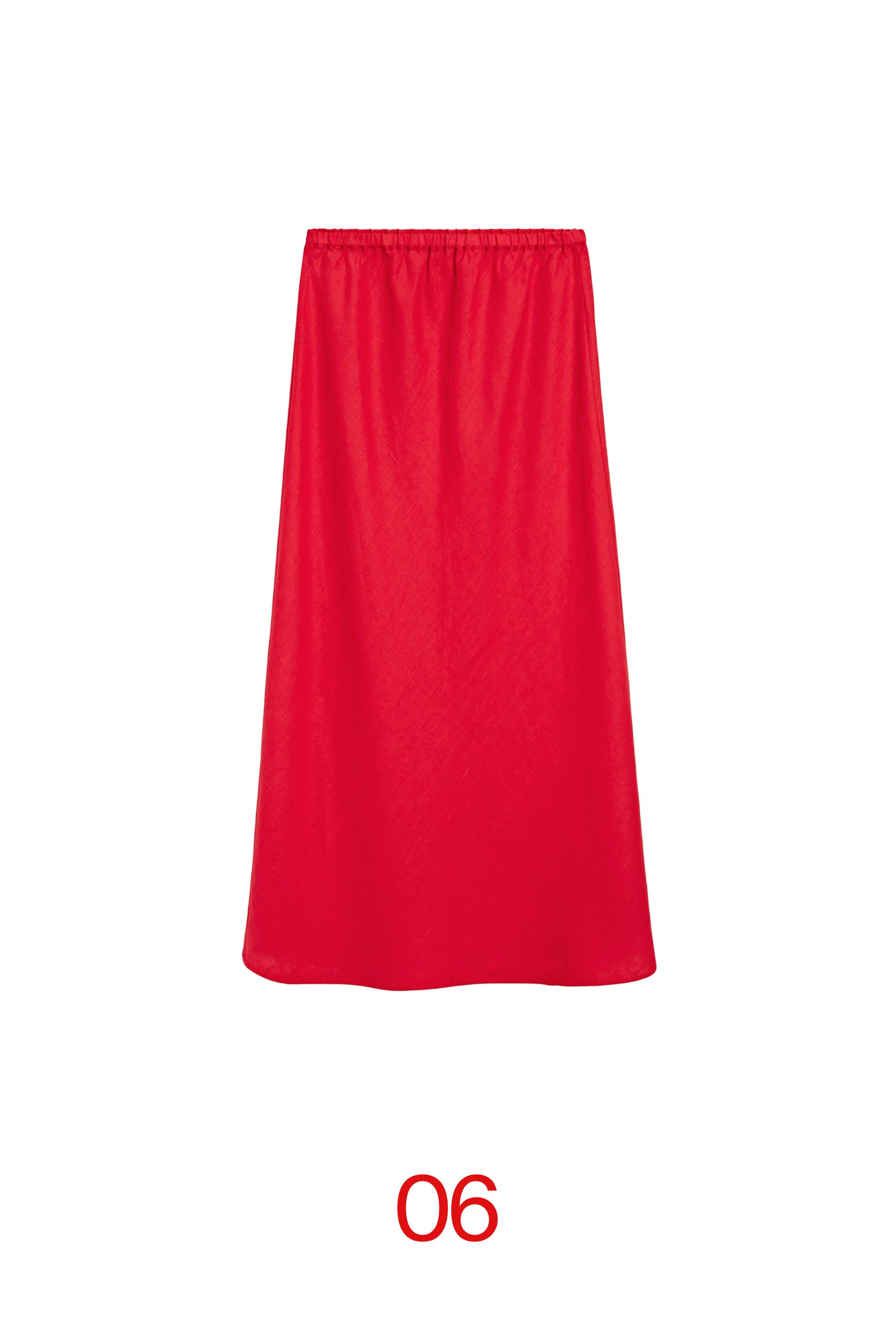 100% linen elasticated midi skirt — RED