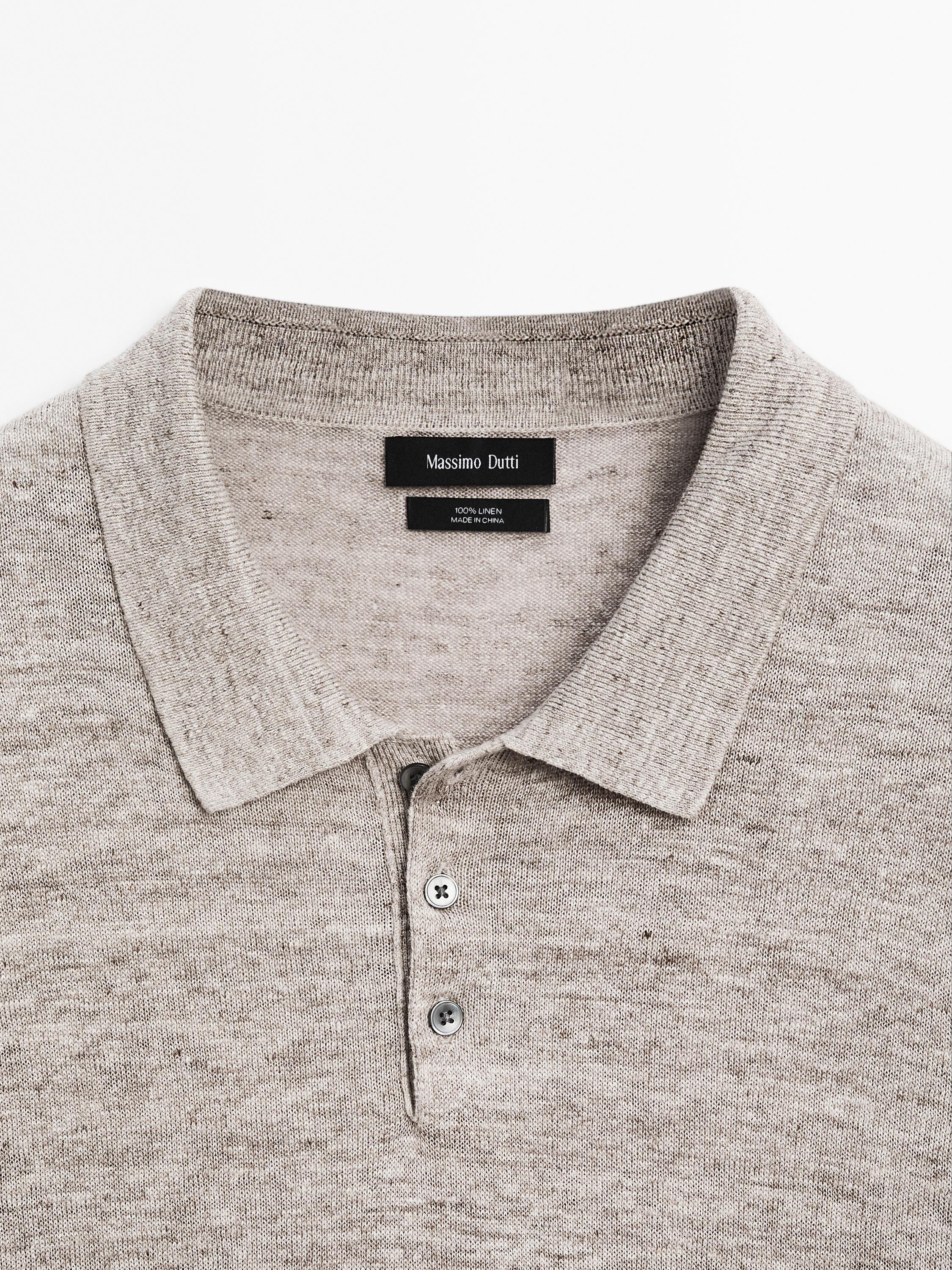 Melange linen knit polo shirt