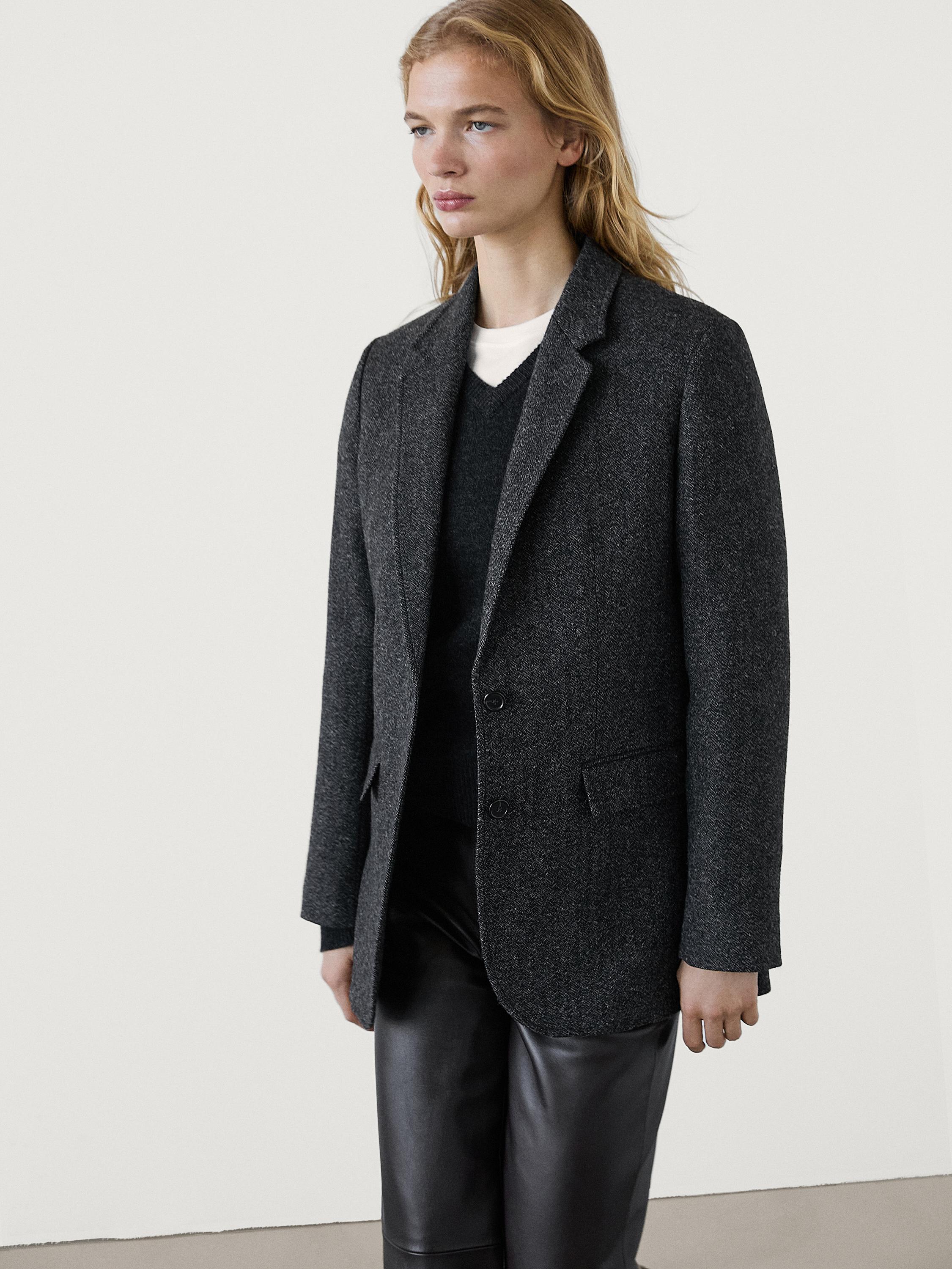 Herringbone wool blend blazer