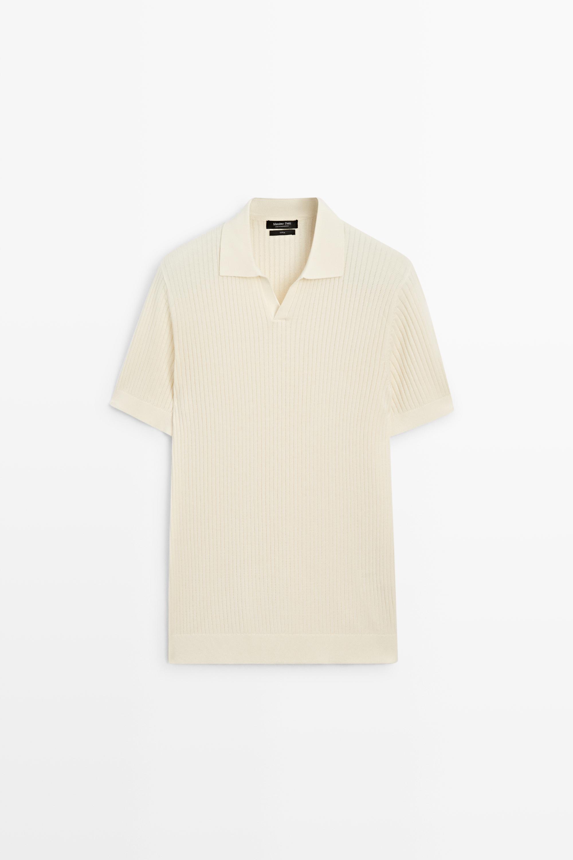 100% cotton ribbed knit polo sweater — Vanilla