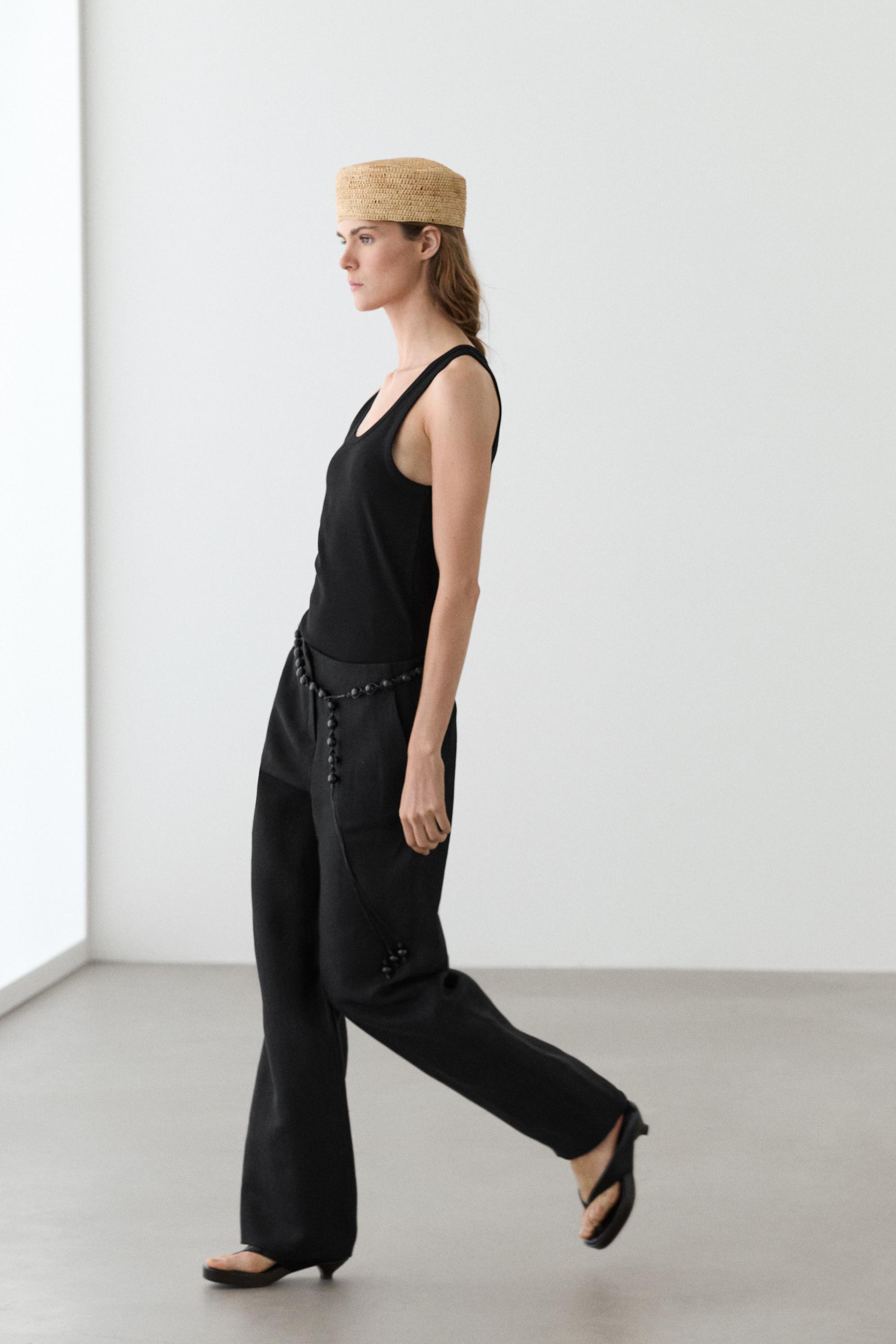Flowing straight-leg linen trousers — BLACK