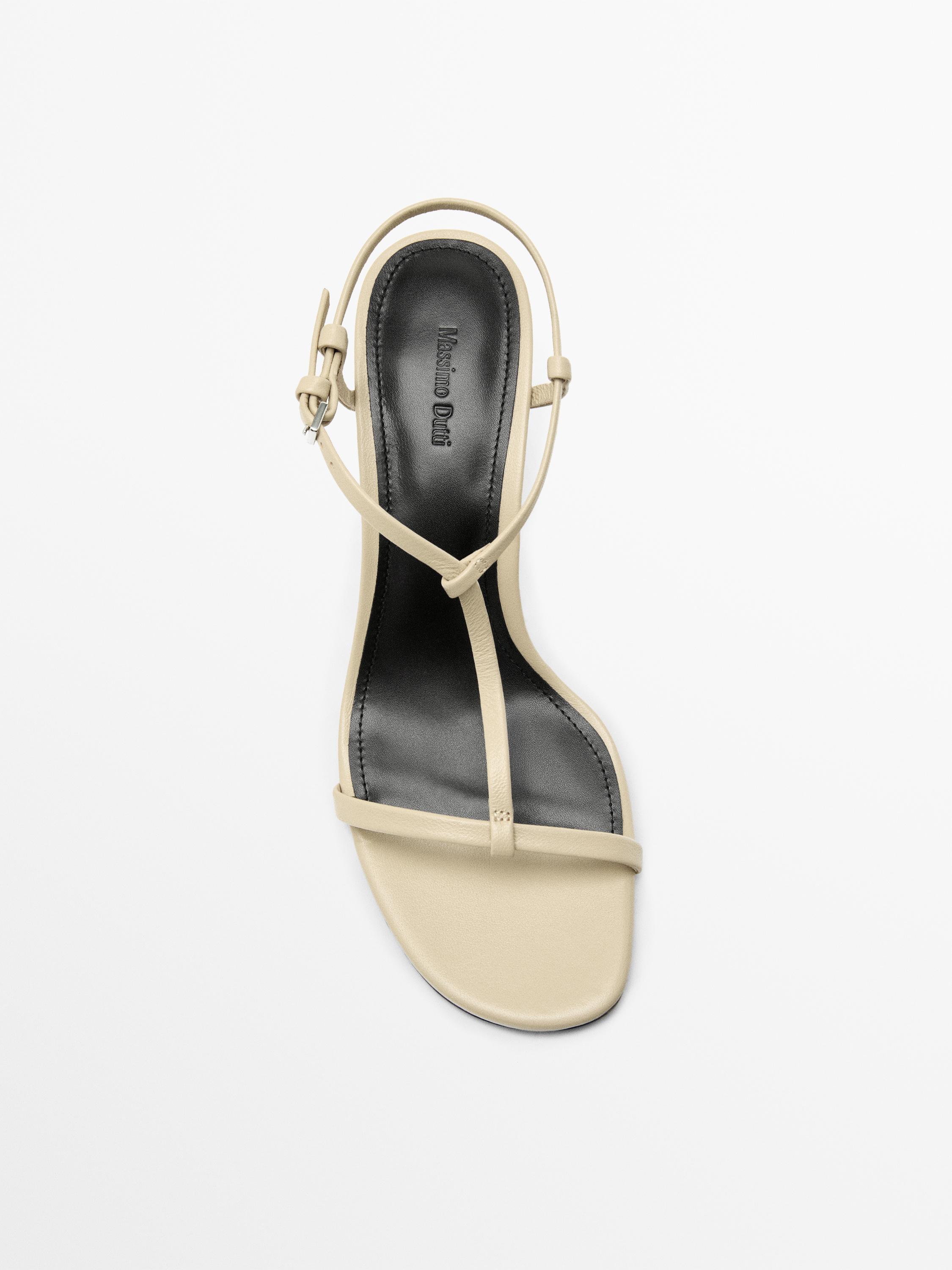 Strappy mid-heel sandals — CREAM