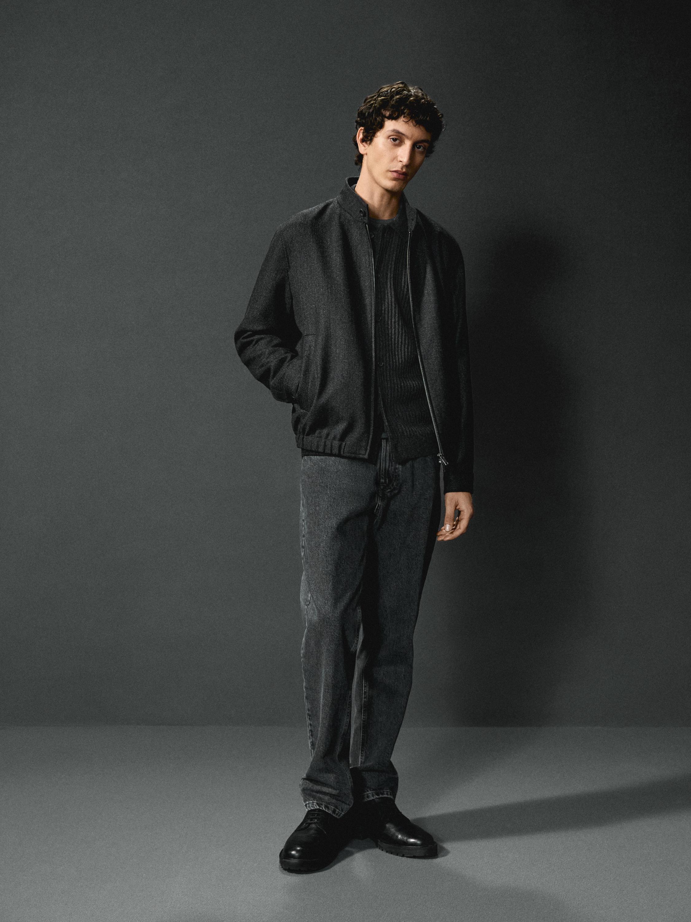 100% wool herringbone bomber jacket — GREY