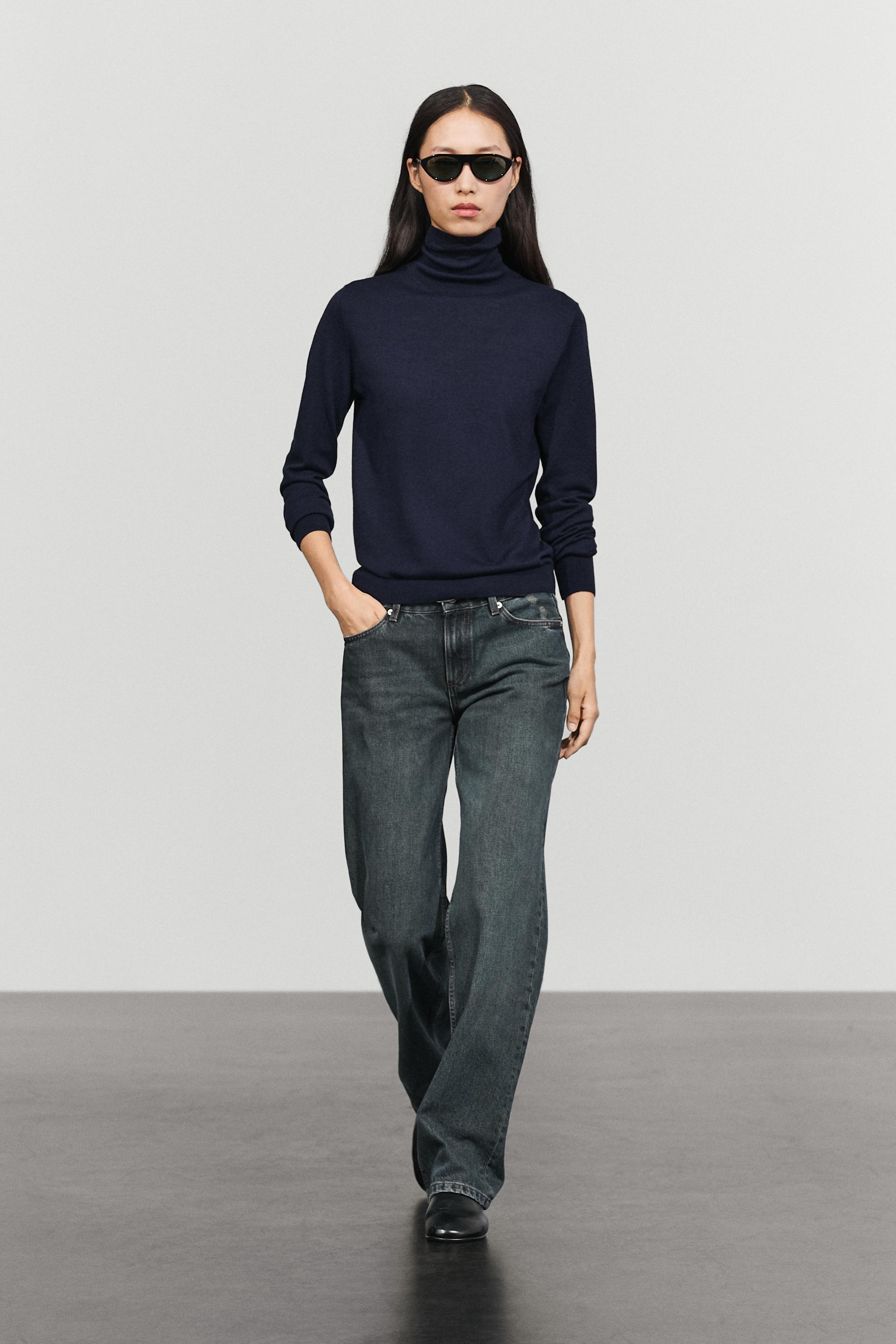 Wool-blend turtleneck knit sweater