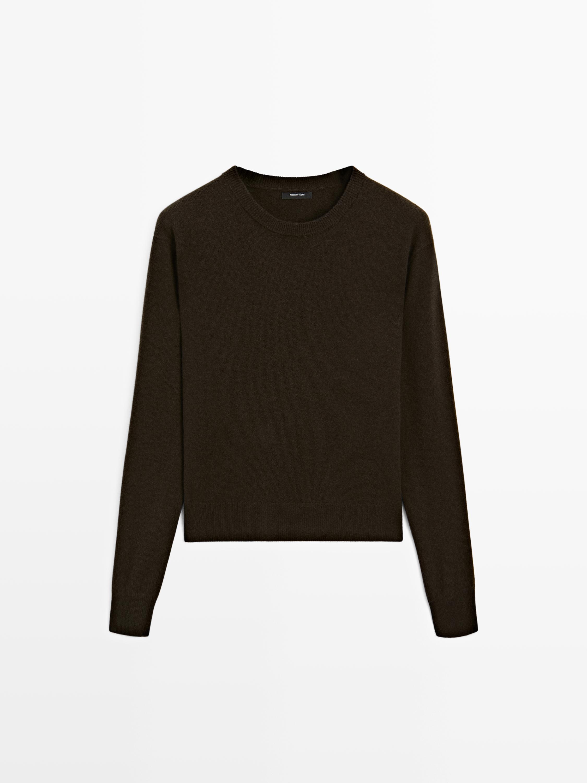 Wool blend crew neck knit sweater