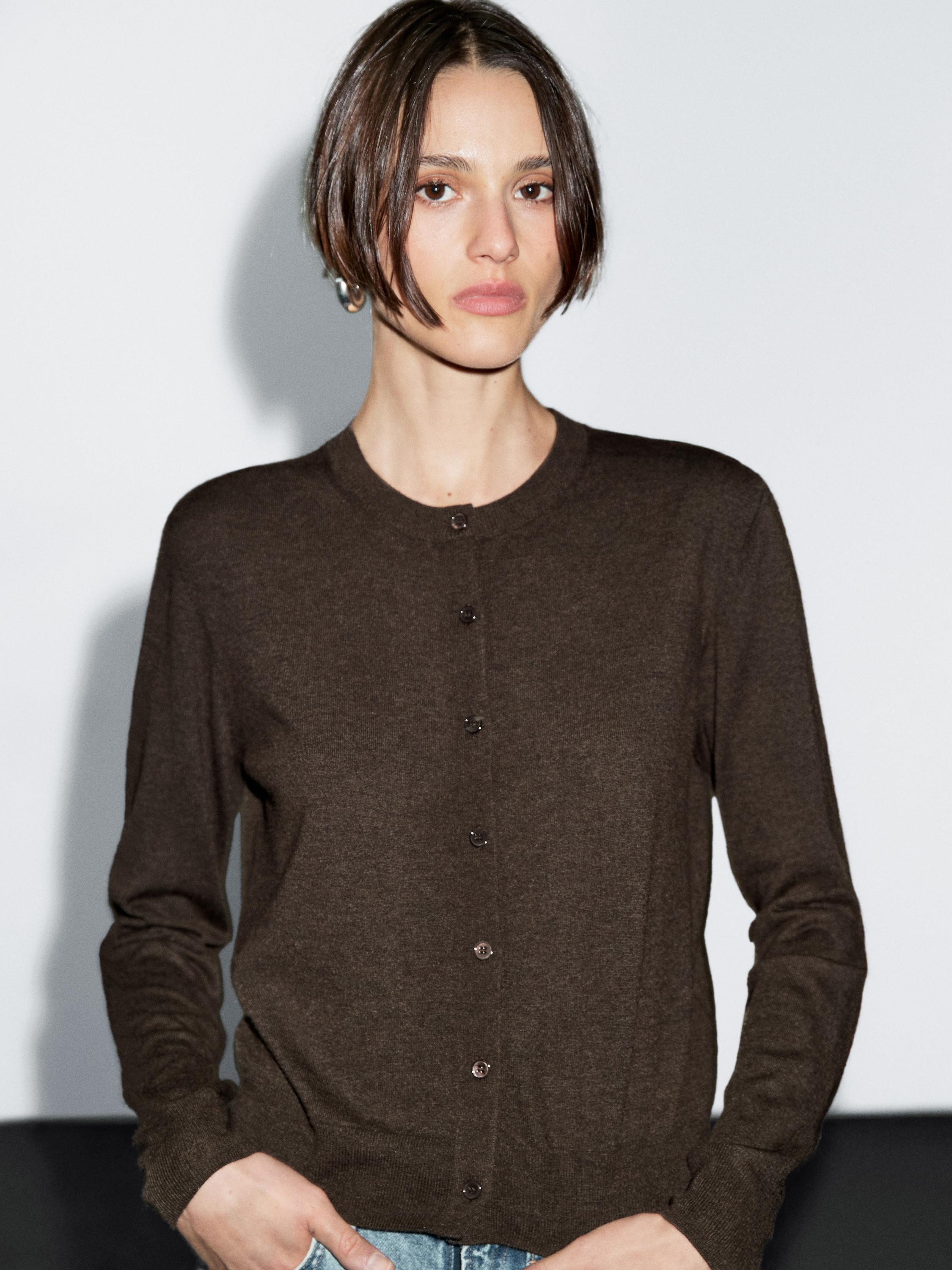 Cardigan laine à col rond