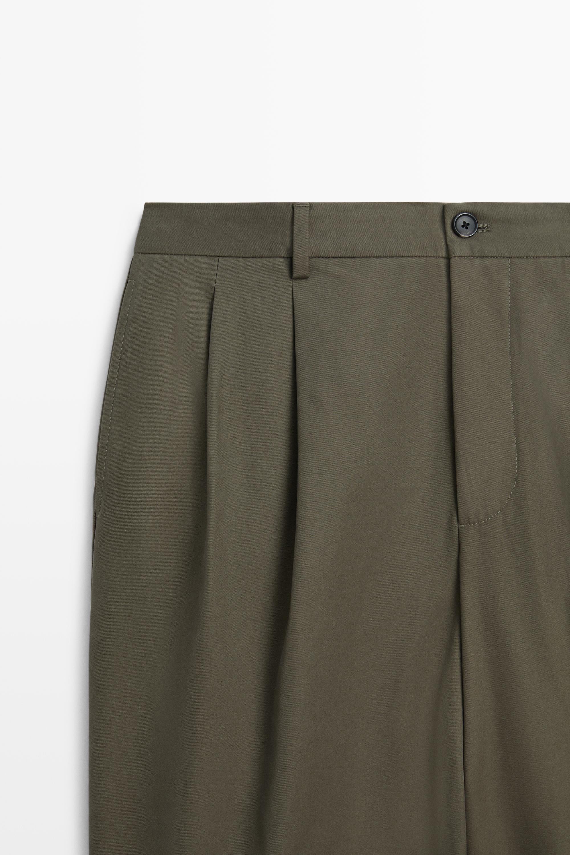 100% cotton pants with double pleats — GREEN
