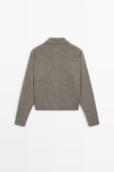Wool-blend knit cardigan with pocket details — MOLE BROWN 6