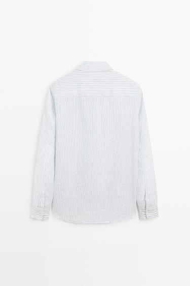100% linen regular fit striped shirt — Sky blue 6
