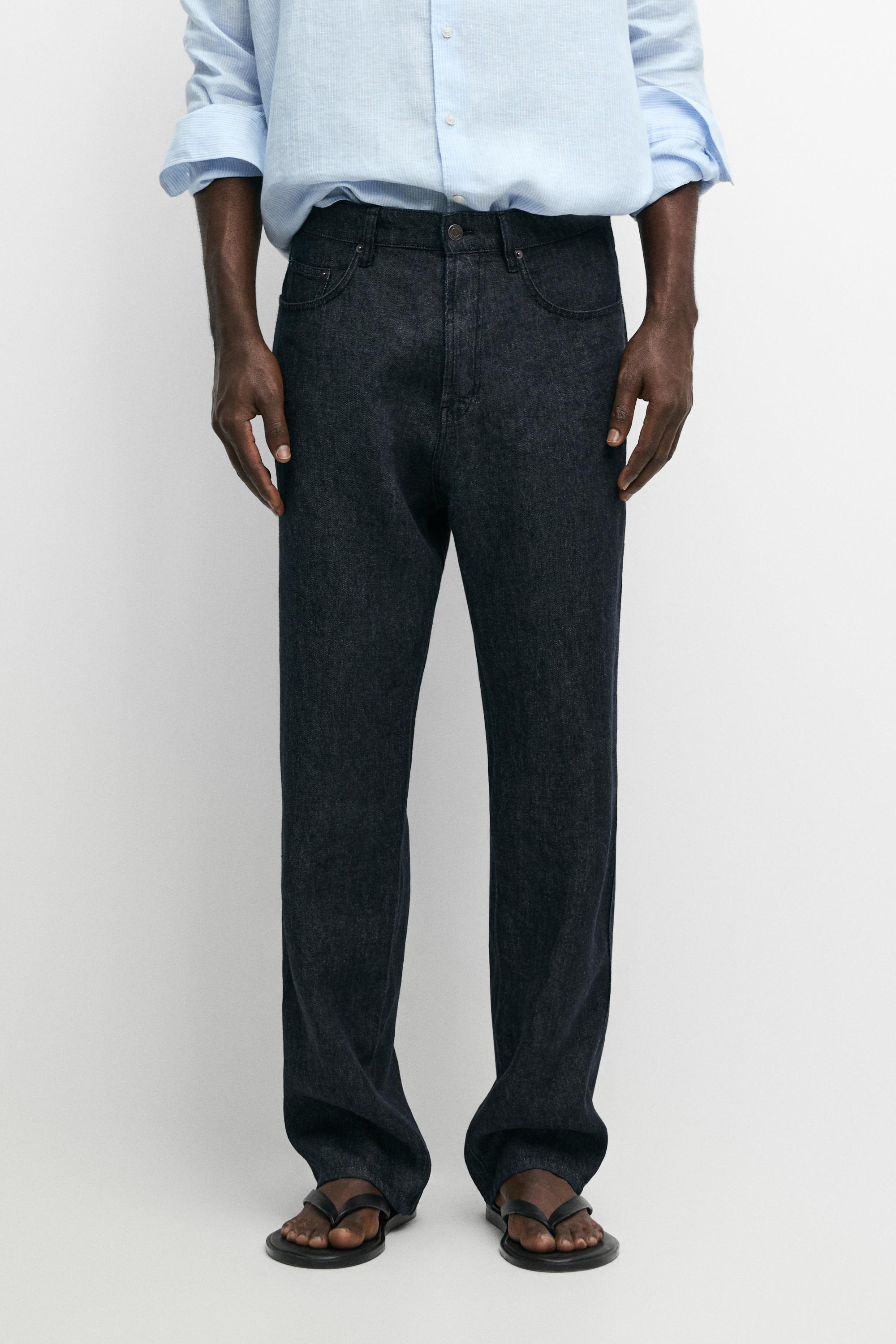 Straight-leg linen denim-effect pants