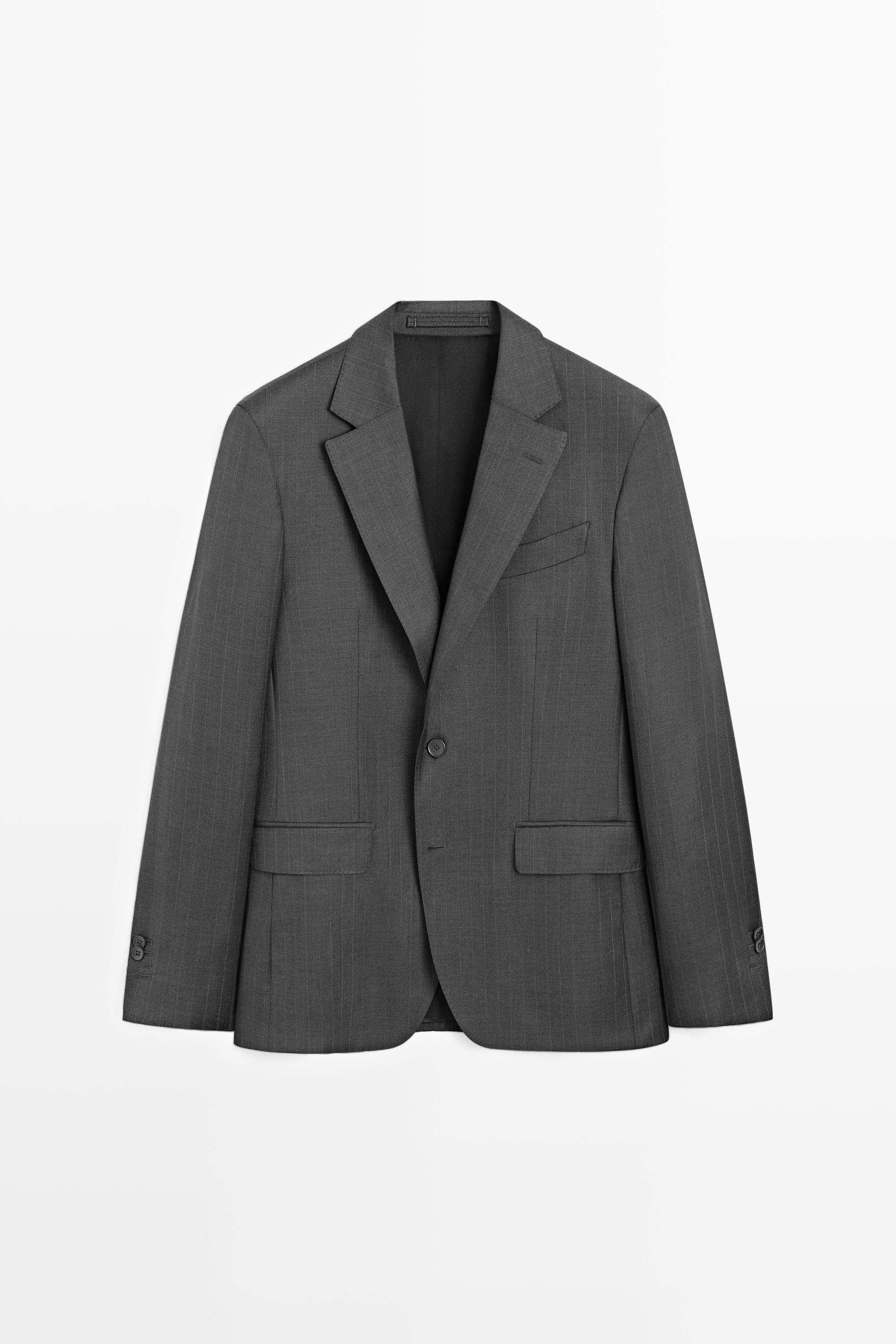 100% wool striped suit blazer — CHARCOAL