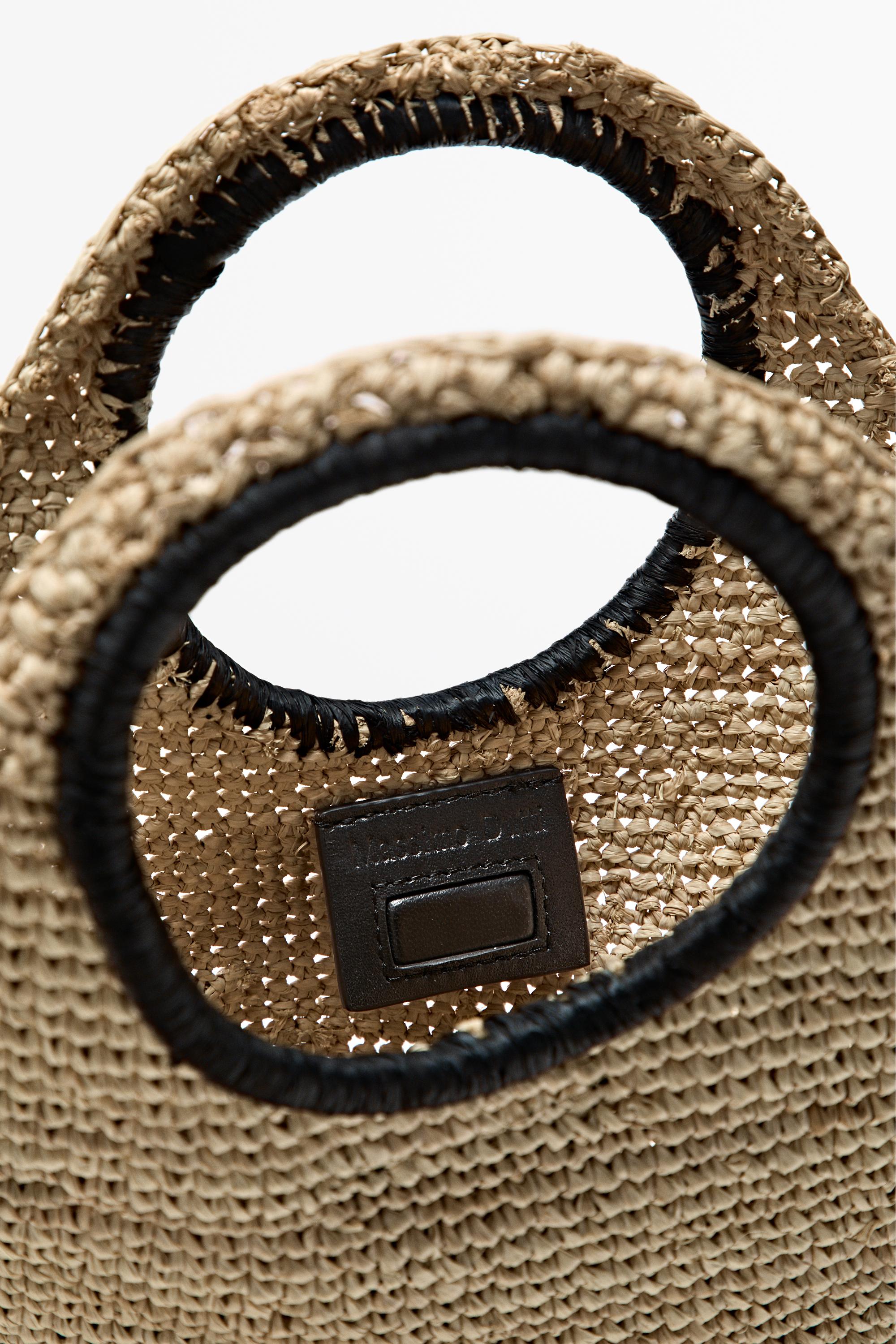 100% Raffia Mini Crescent Bag — BEIGE