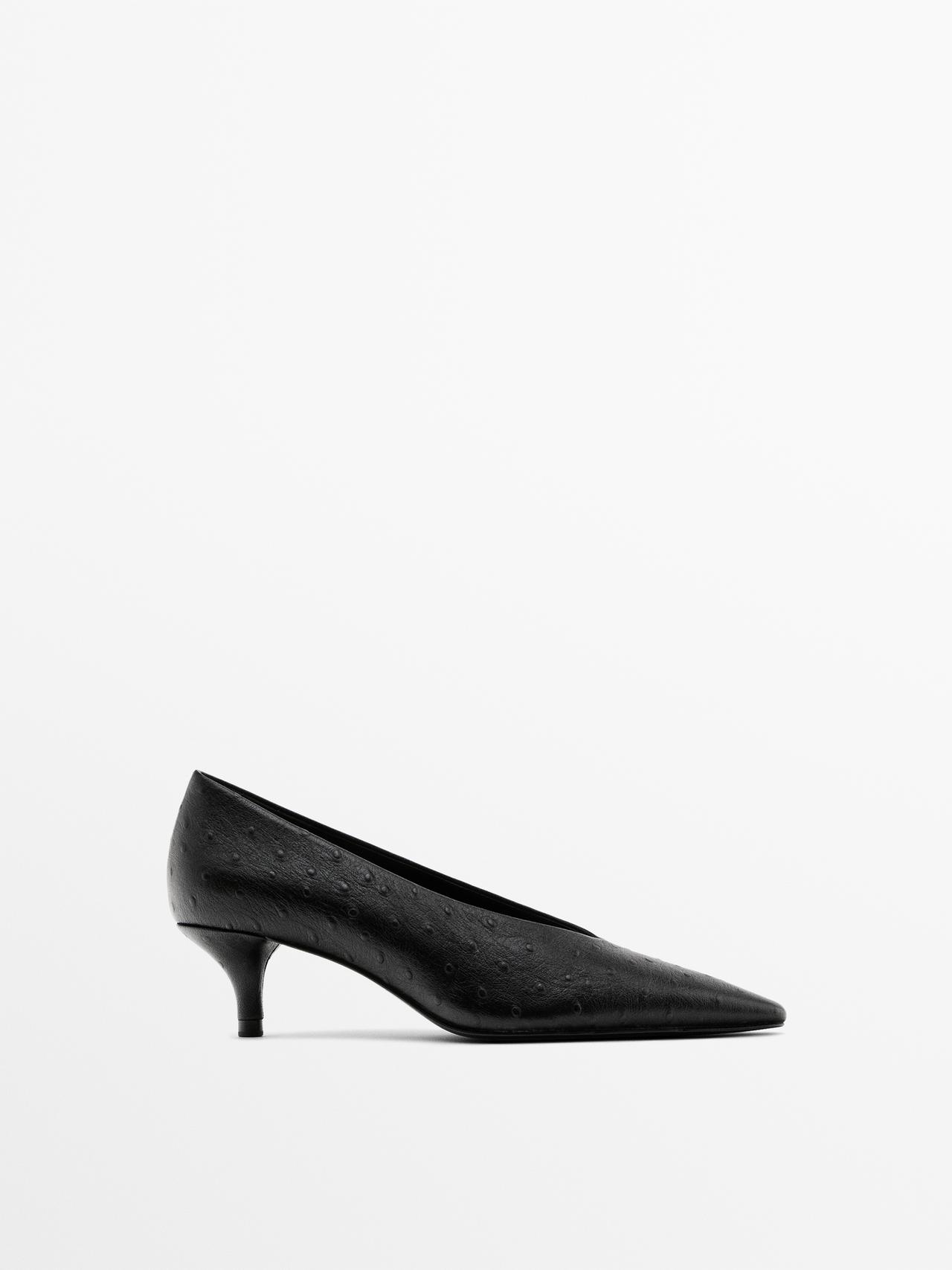 Massimo Dutti - Dame - Pumps I Skind Med Dyreprint - Sort - 39