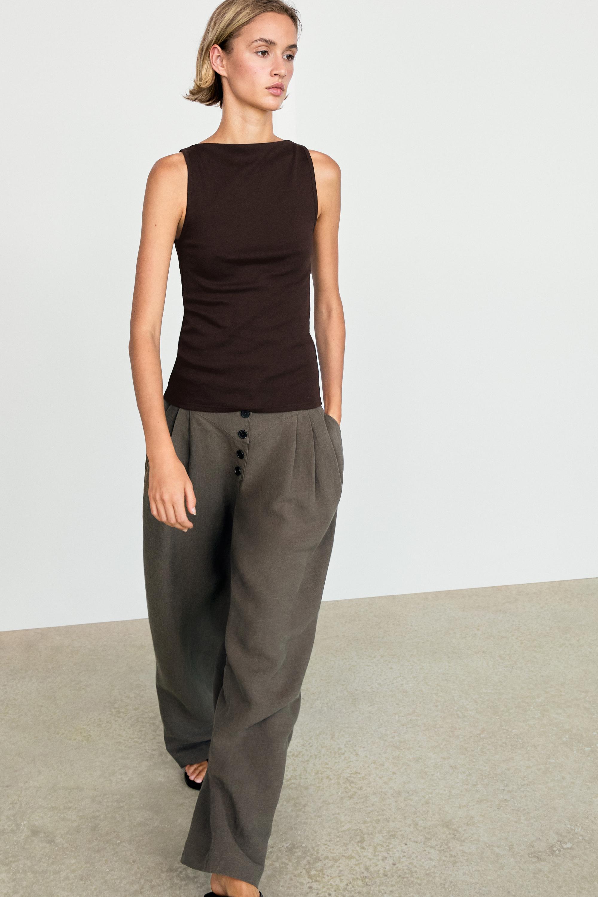 Linen blend pleated trousers — MOLE BROWN