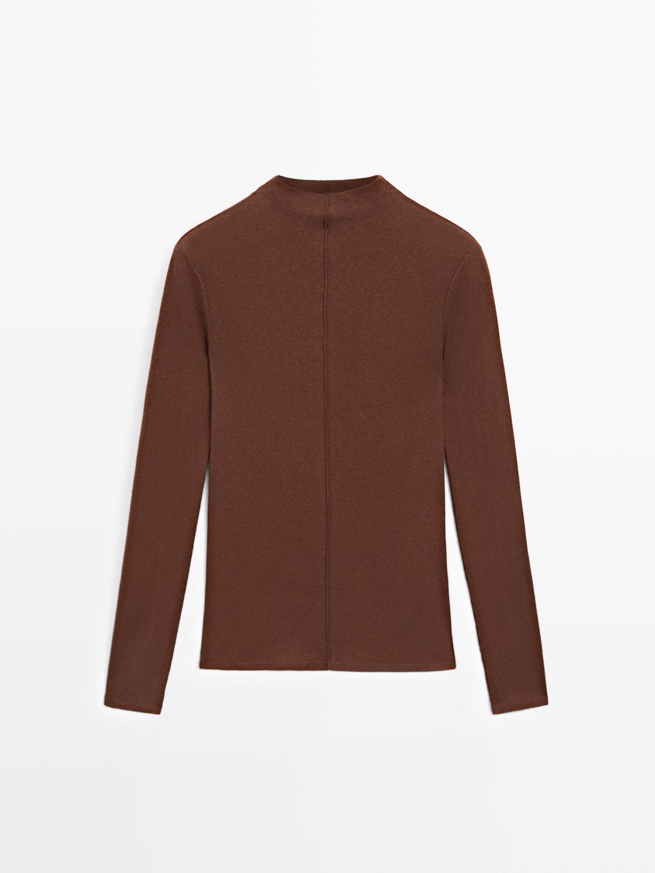 Massimo Dutti - Dame - Langærmet T-Shirt Med Sømdetalje - Brun - S