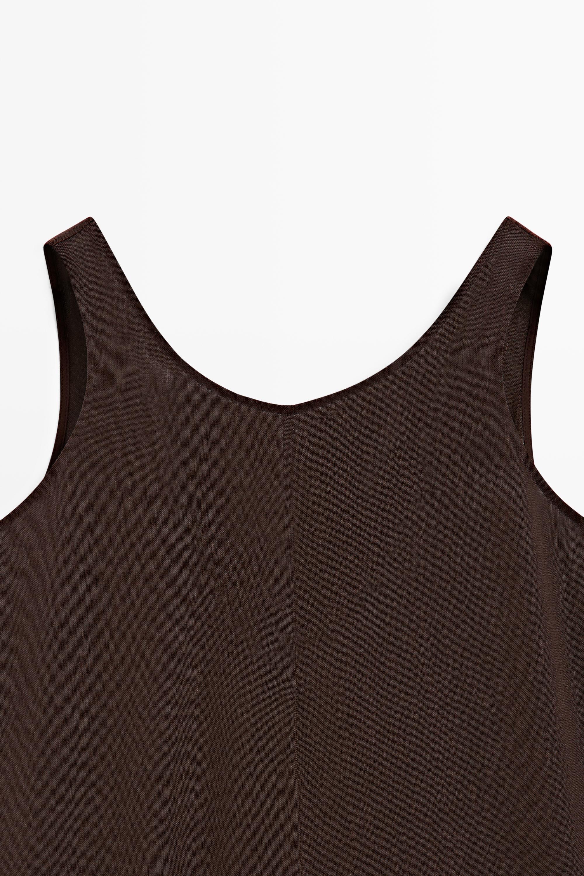 Flowing linen blend playsuit dress — Chocolate