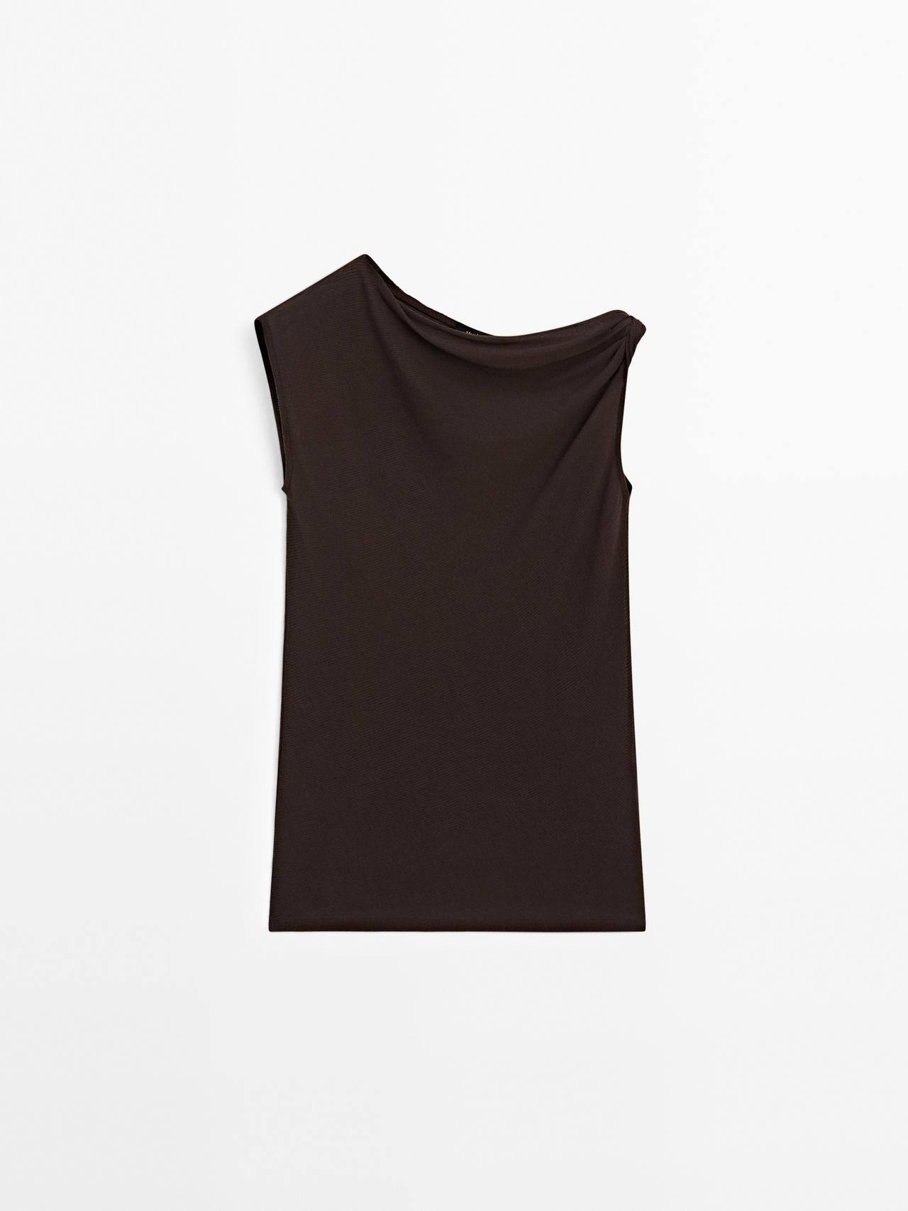 Massimo Dutti - Dame - Asymmetrisk Top Med Knudedetalje - Brun - S