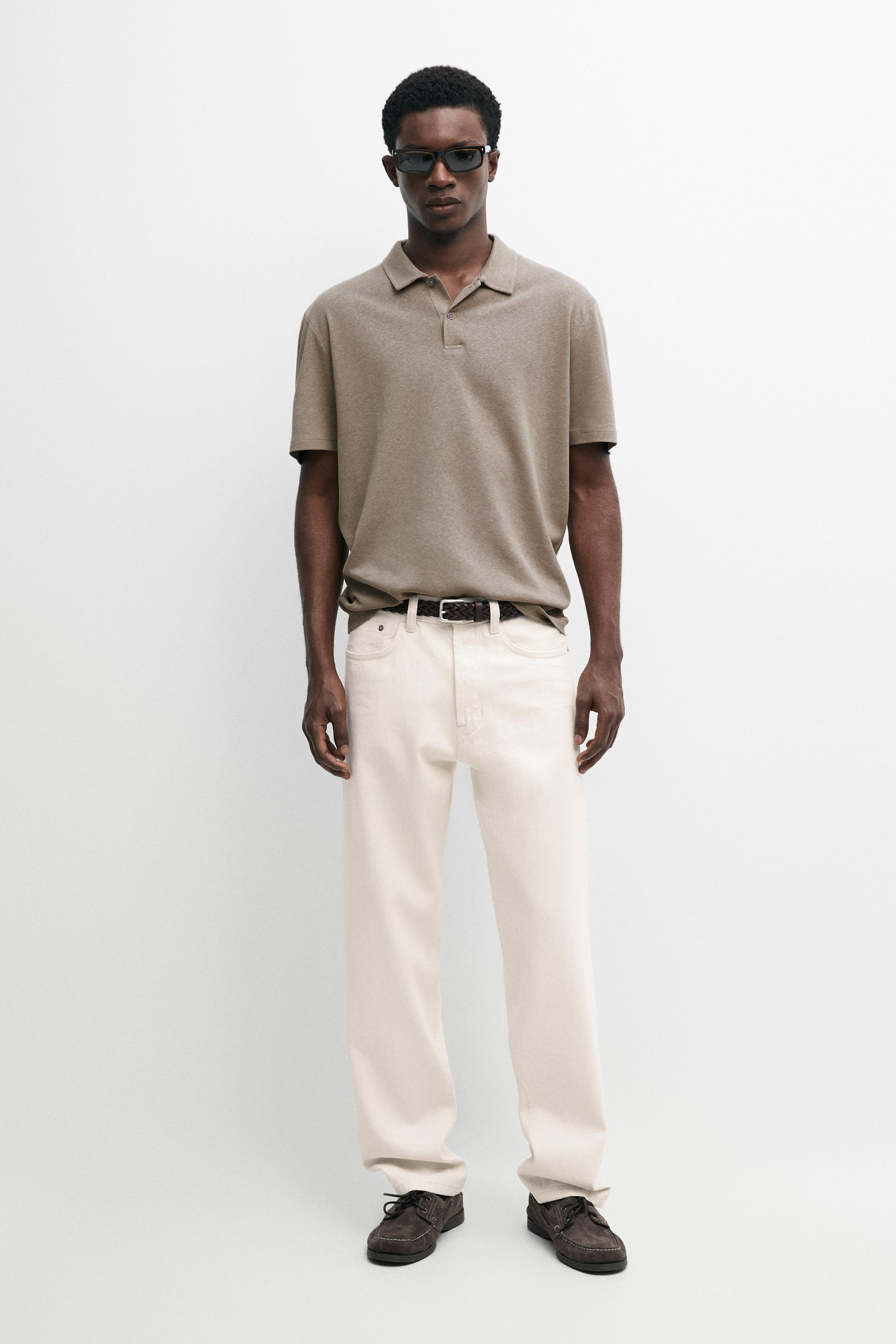 Polo Manches Courtes Lin Coton - Marron Taupe - S - Massimo Dutti - Homme