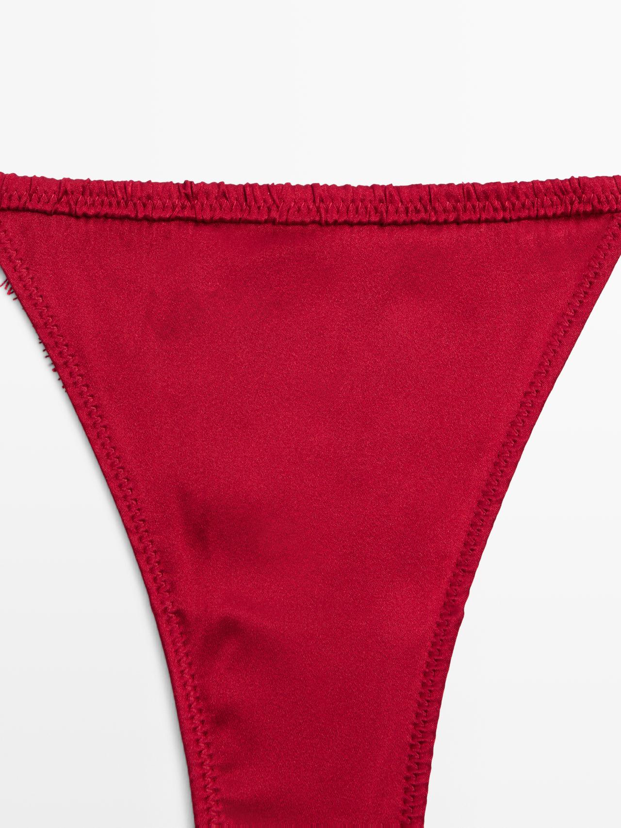 Silk thong with lace detail — RED