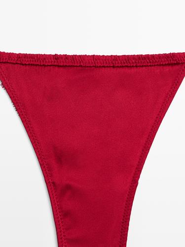 Silk thong with lace detail — RED 7